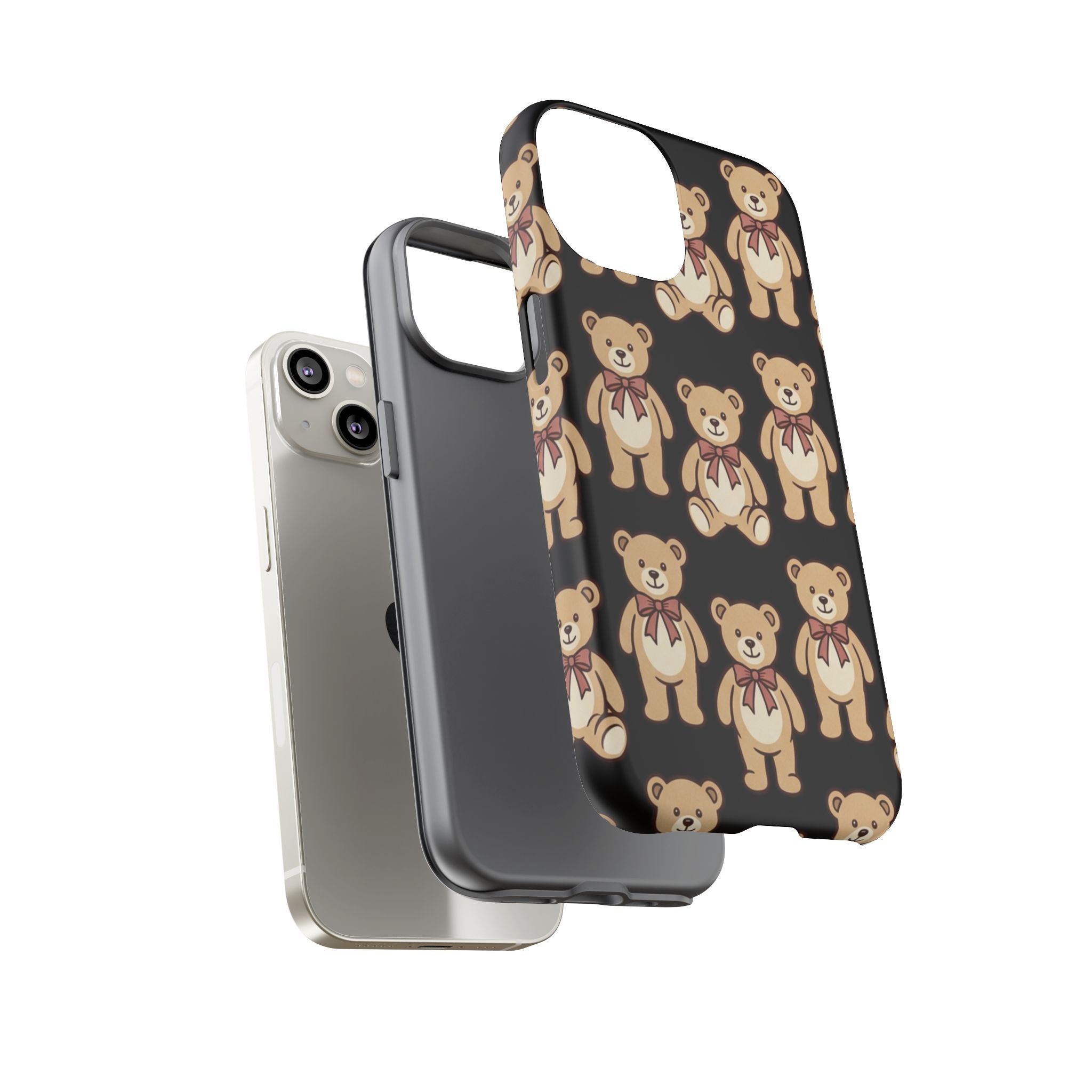 Teddy Bear Pattern Phone Case — Cute Vintage Ribbon Bears on Black