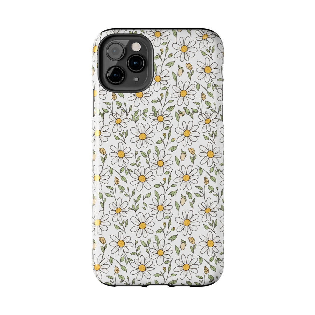 Daisy Floral Tough Phone Case — Protective White Spring Pattern
