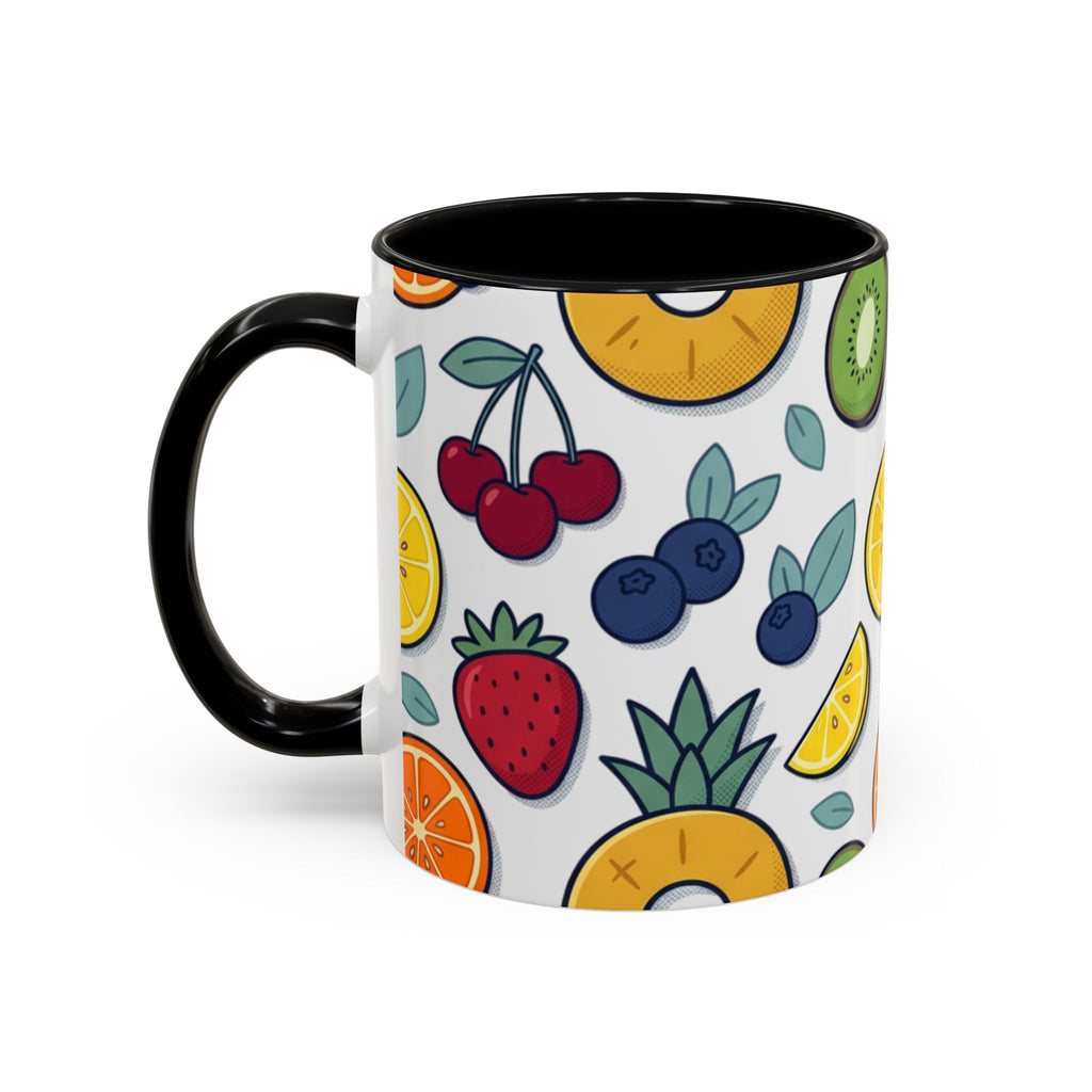 Fruit Pattern Accent Coffee Mug — Colorful Tropical Fruit Ceramic Mug (11/15oz)