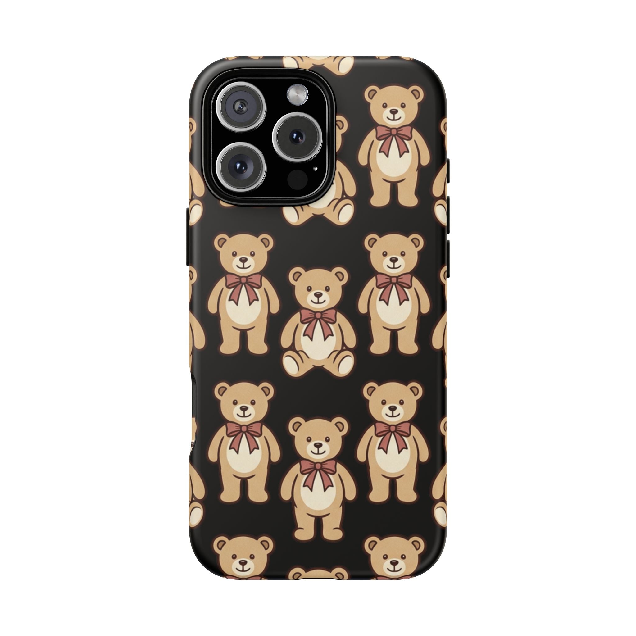 Teddy Bear Pattern Phone Case — Cute Vintage Ribbon Bears on Black