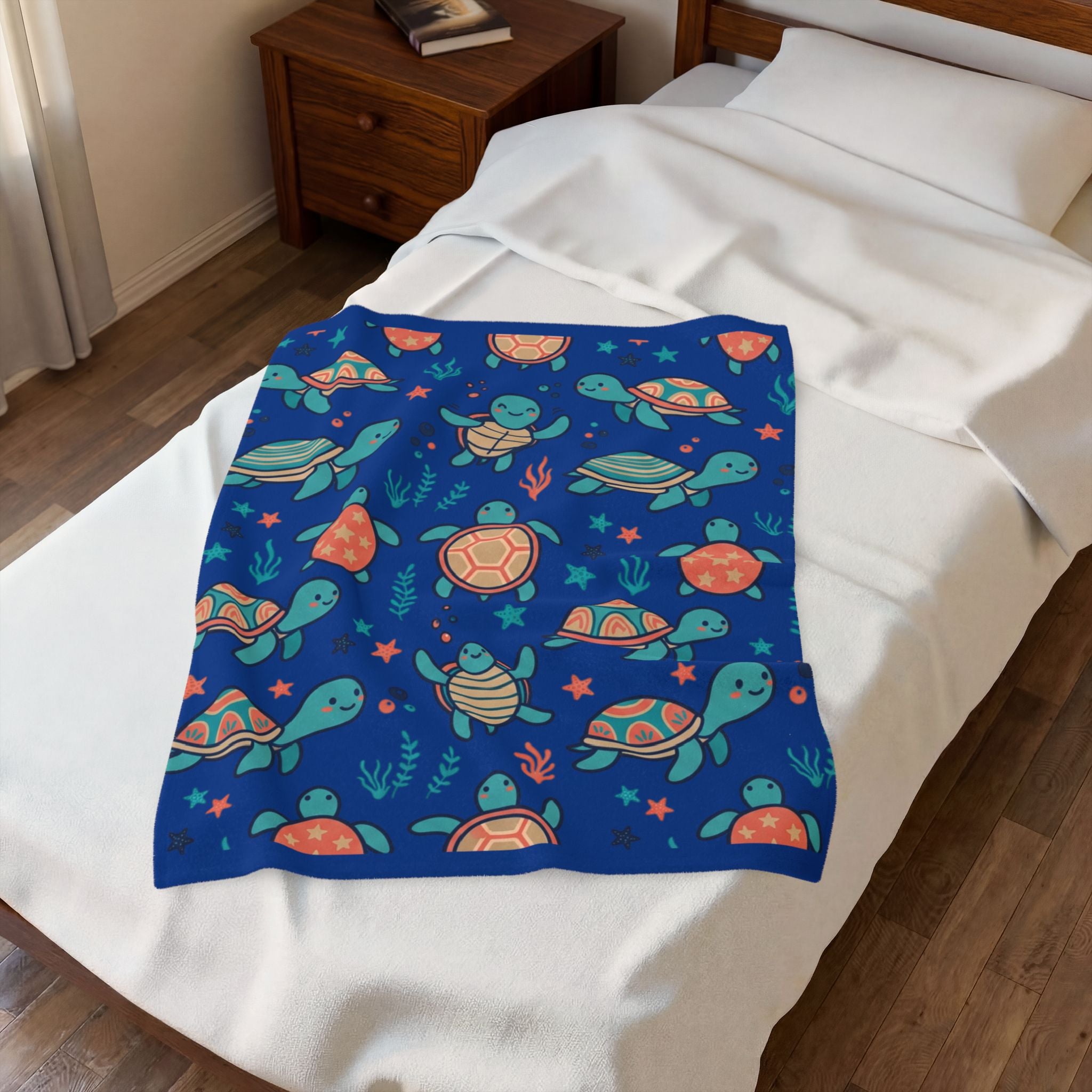 Sea Turtle Velveteen Plush Blanket — Cute Nautical Kids Throw