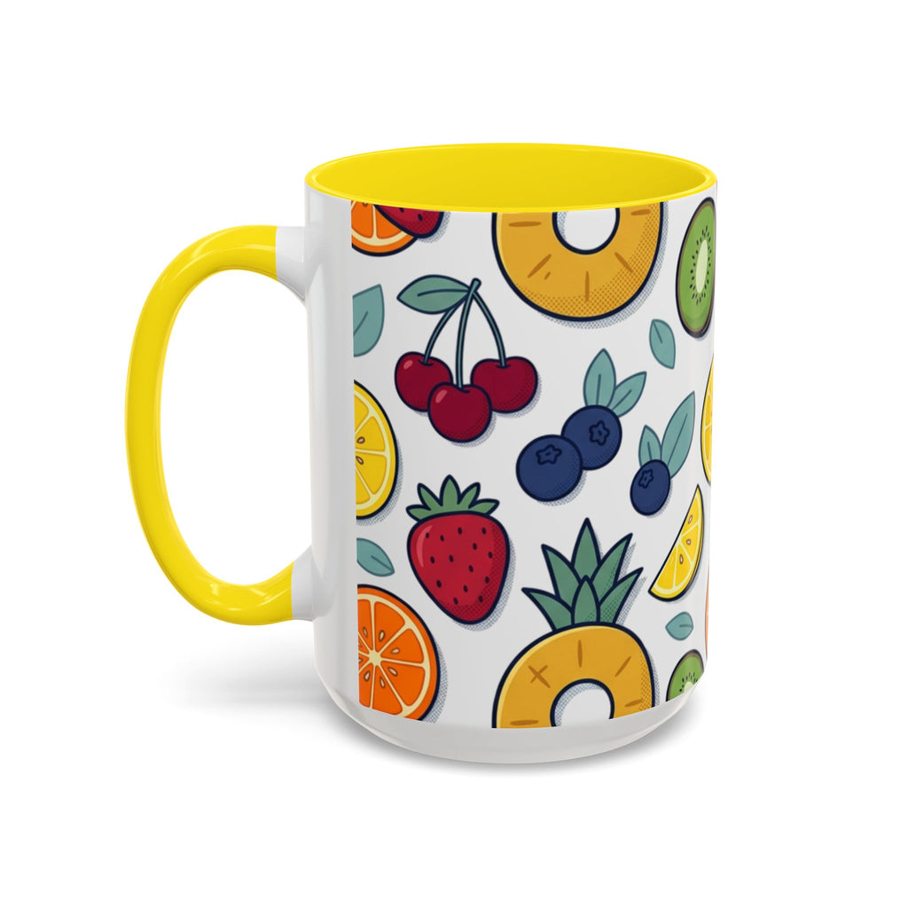 Fruit Pattern Accent Coffee Mug — Colorful Tropical Fruit Ceramic Mug (11/15oz)