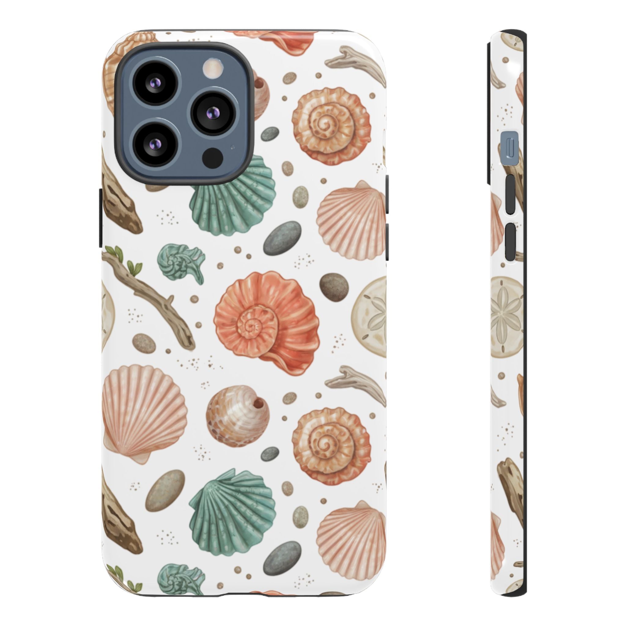 Seashell Pattern Phone Case - Coastal Beach Shells Protective Tough Case