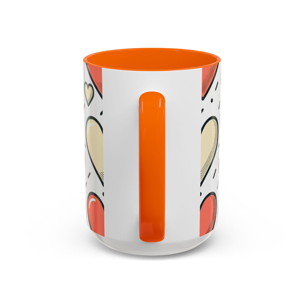 Heart Pattern Accent Coffee Mug — Cute Colorful Hearts Design (11/15 oz)