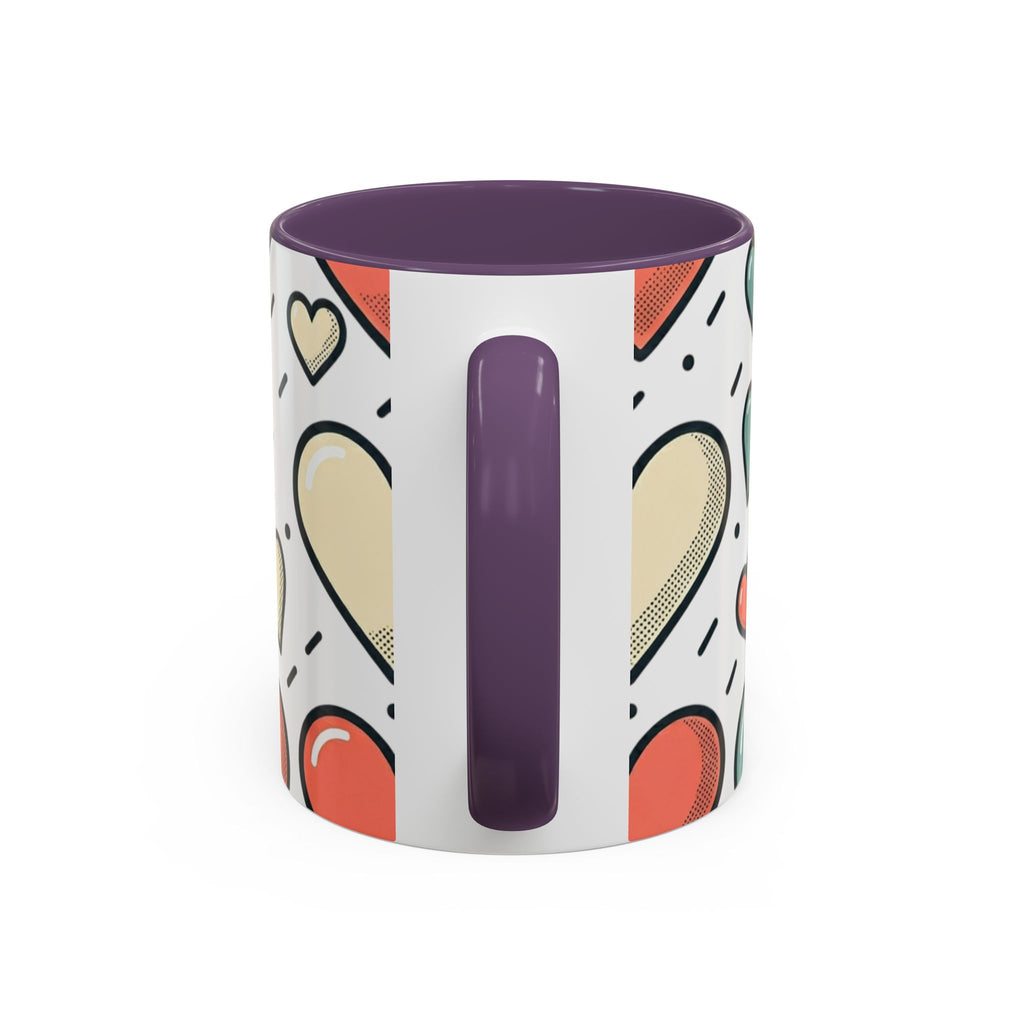 Heart Pattern Accent Coffee Mug — Cute Colorful Hearts Design (11/15 oz)