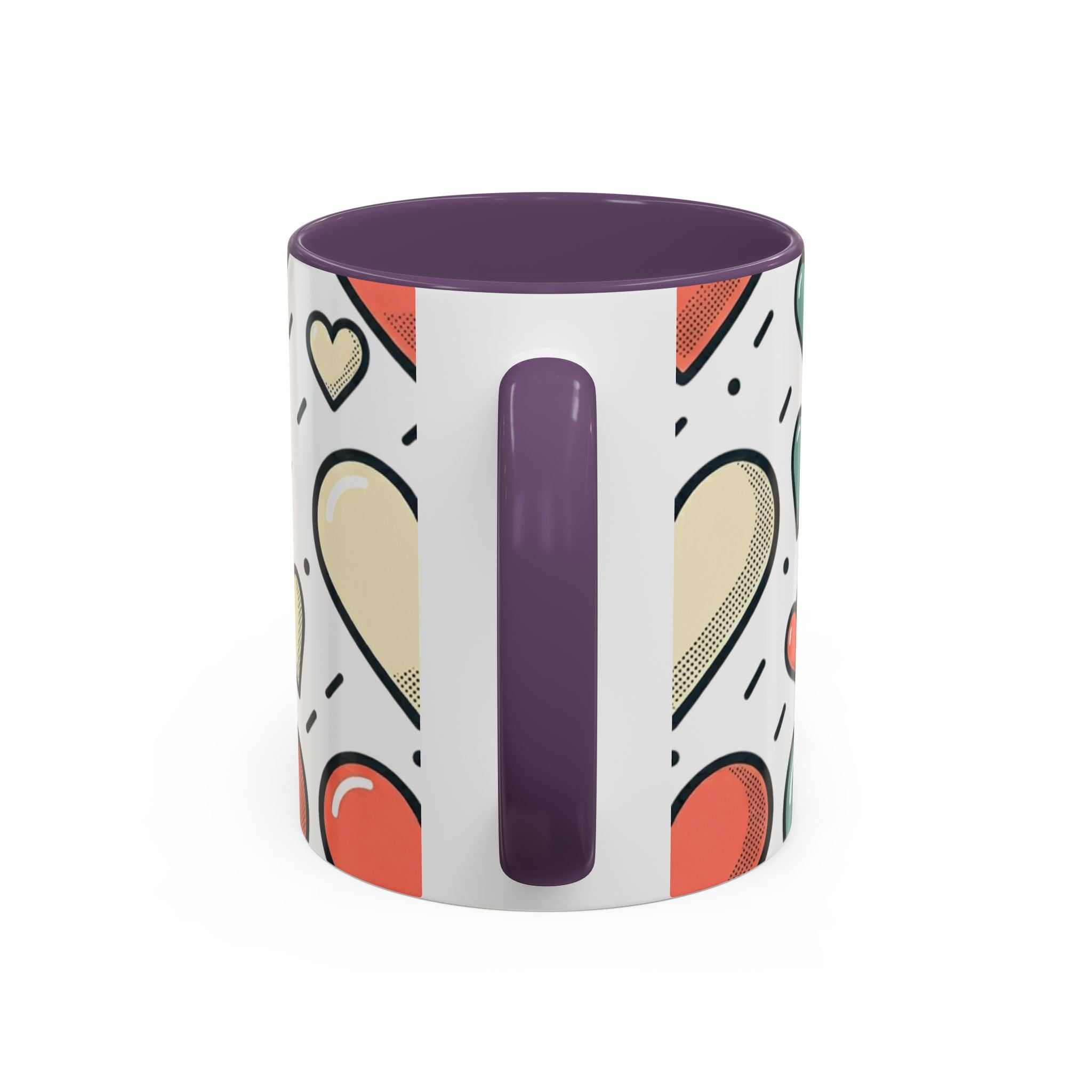 Heart Pattern Accent Coffee Mug — Cute Colorful Hearts Design (11/15 oz)