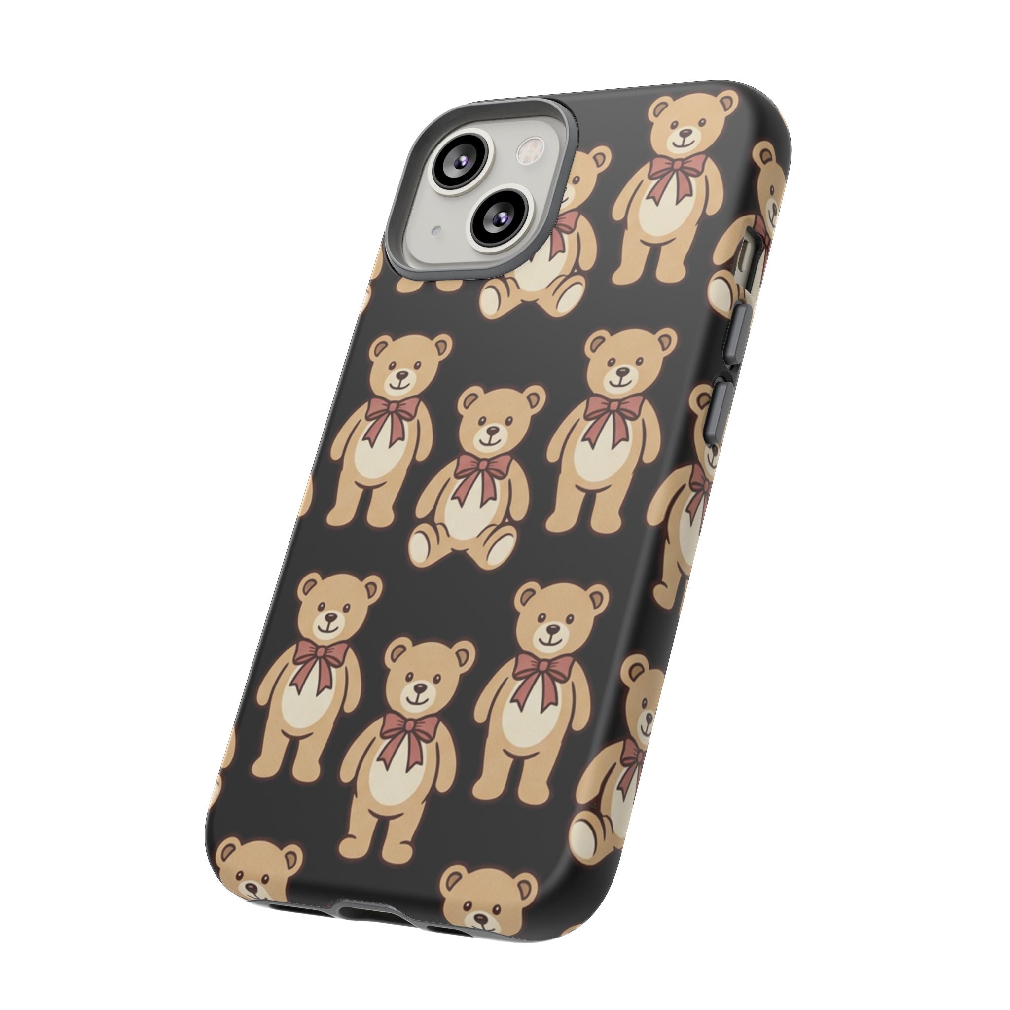 Teddy Bear Pattern Phone Case — Cute Vintage Ribbon Bears on Black