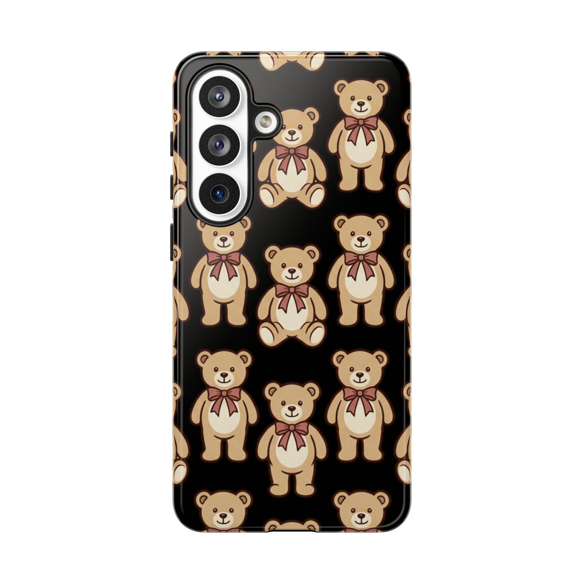 Teddy Bear Pattern Phone Case — Cute Vintage Ribbon Bears on Black