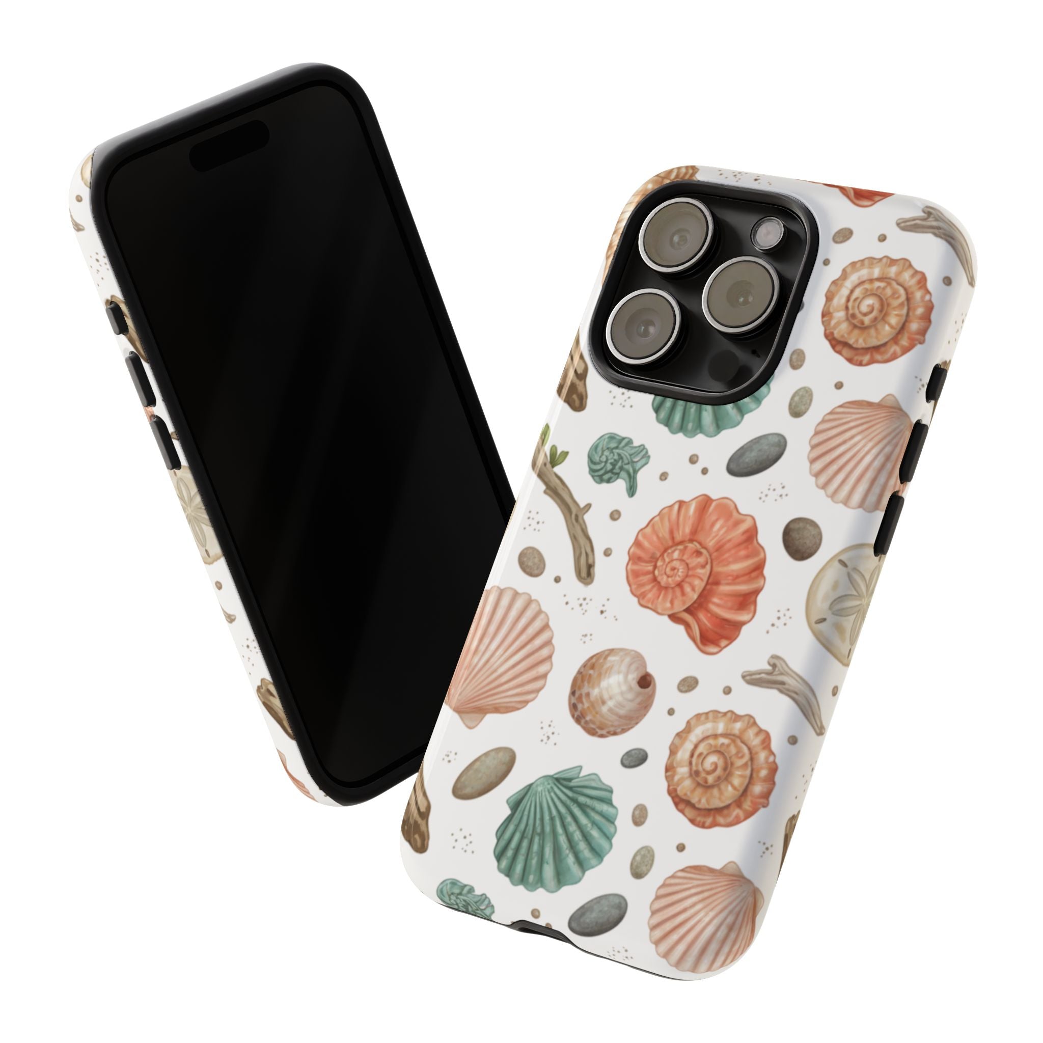 Seashell Pattern Phone Case - Coastal Beach Shells Protective Tough Case