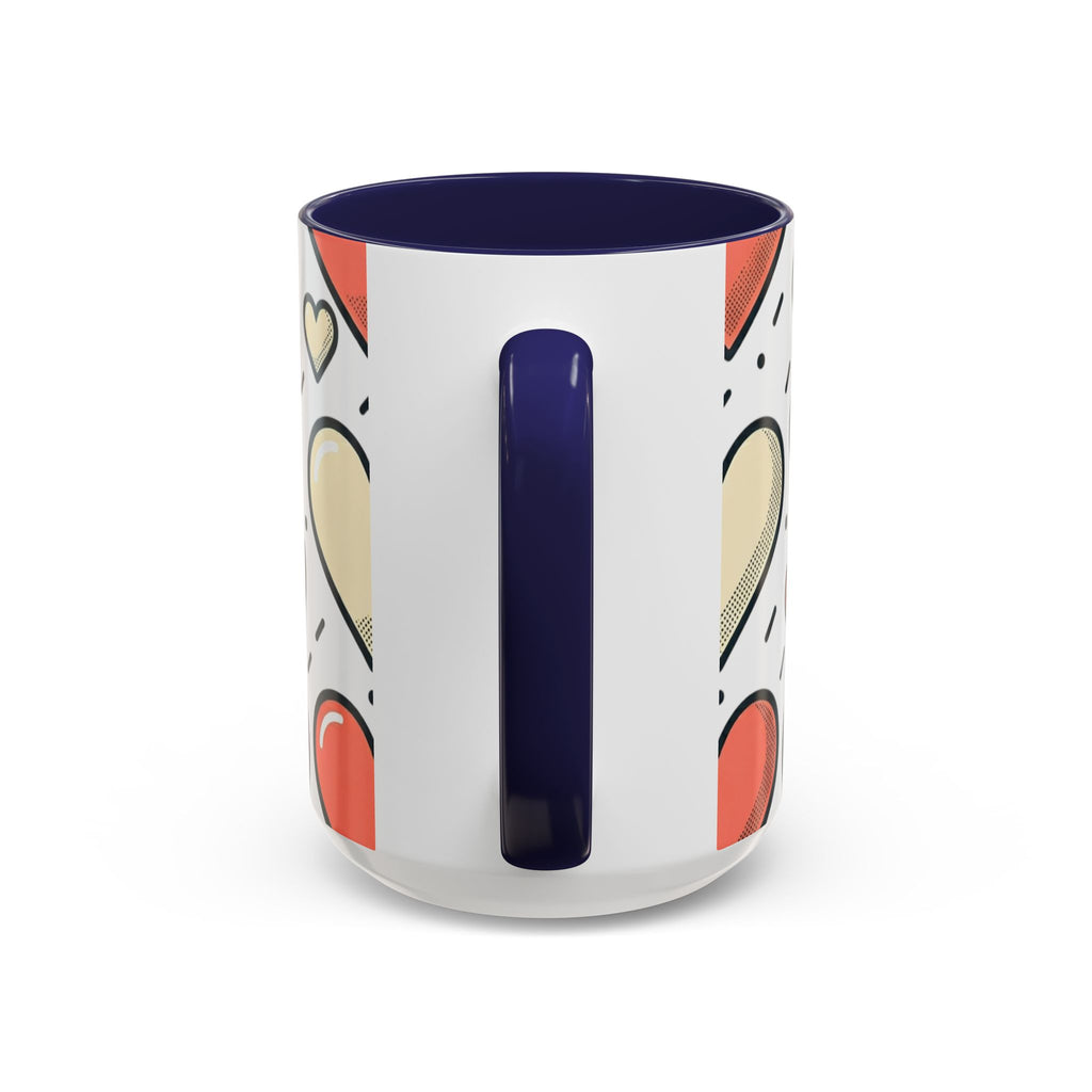Heart Pattern Accent Coffee Mug — Cute Colorful Hearts Design (11/15 oz)