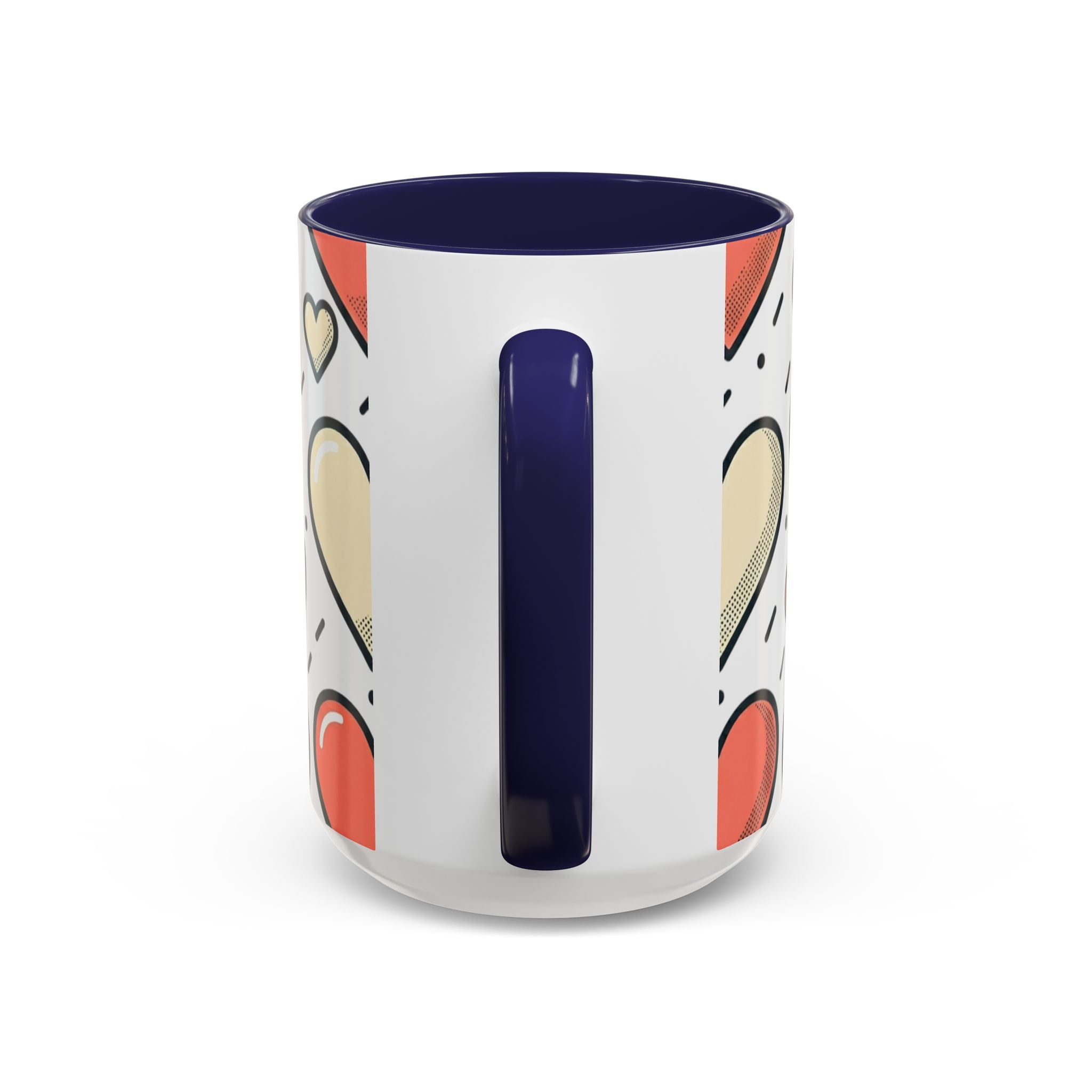 Heart Pattern Accent Coffee Mug — Cute Colorful Hearts Design (11/15 oz)