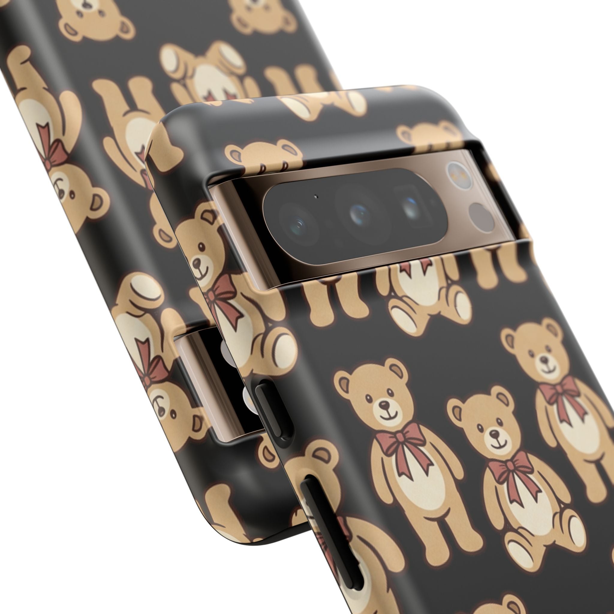 Teddy Bear Pattern Phone Case — Cute Vintage Ribbon Bears on Black