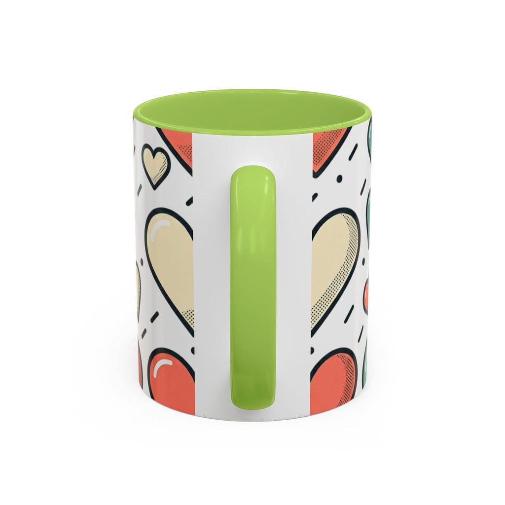 Heart Pattern Accent Coffee Mug — Cute Colorful Hearts Design (11/15 oz)