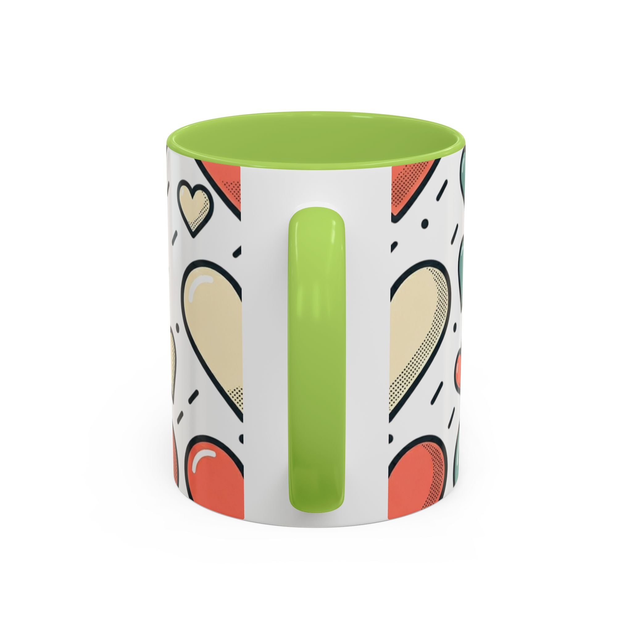 Heart Pattern Accent Coffee Mug — Cute Colorful Hearts Design (11/15 oz)