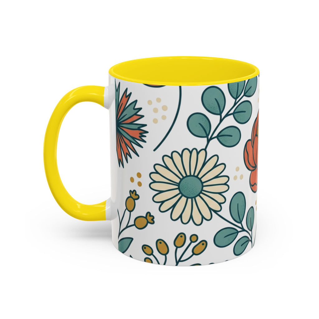 Floral Accent Coffee Mug — Orange Peony Pattern, 11/15oz
