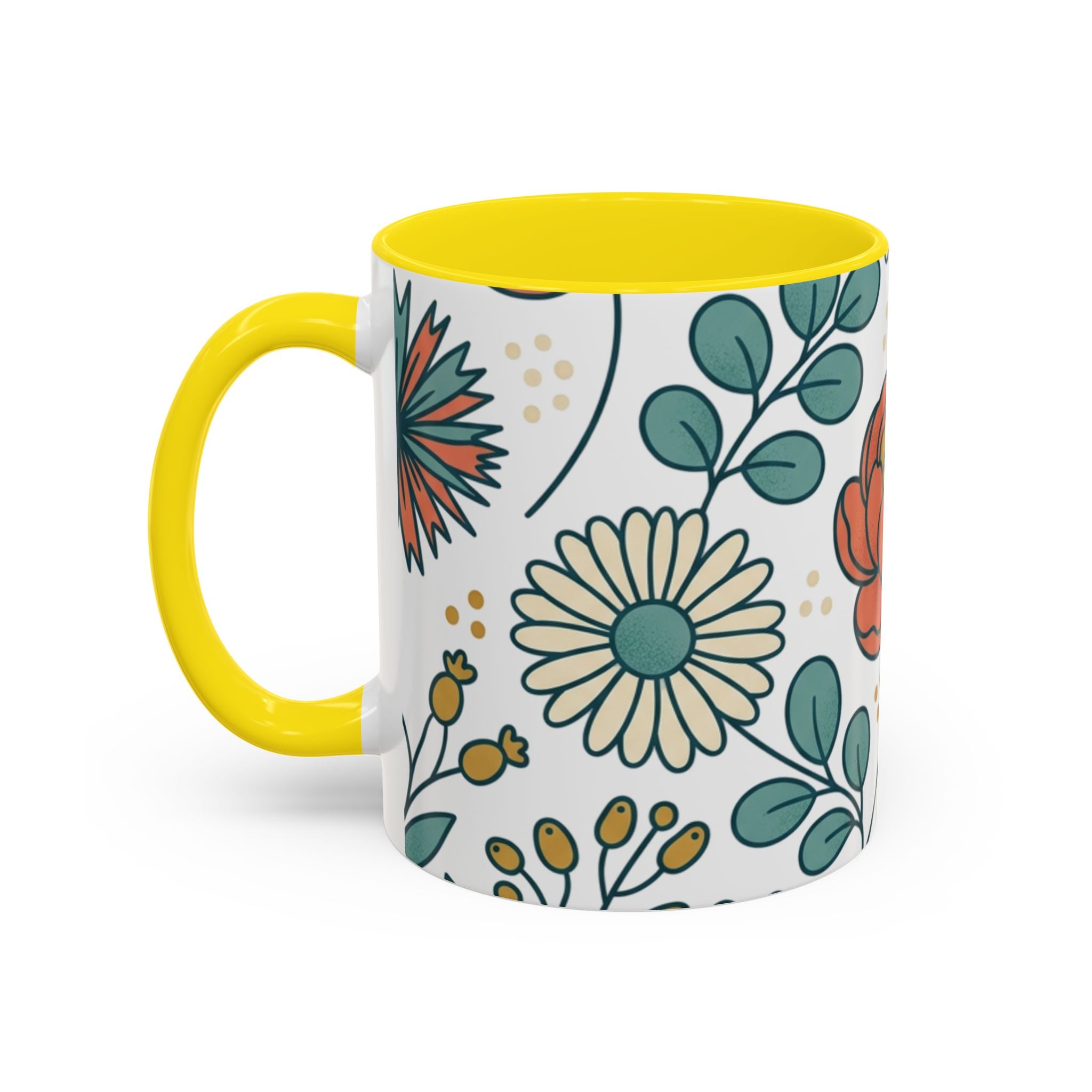 Floral Accent Coffee Mug — Orange Peony Pattern, 11/15oz
