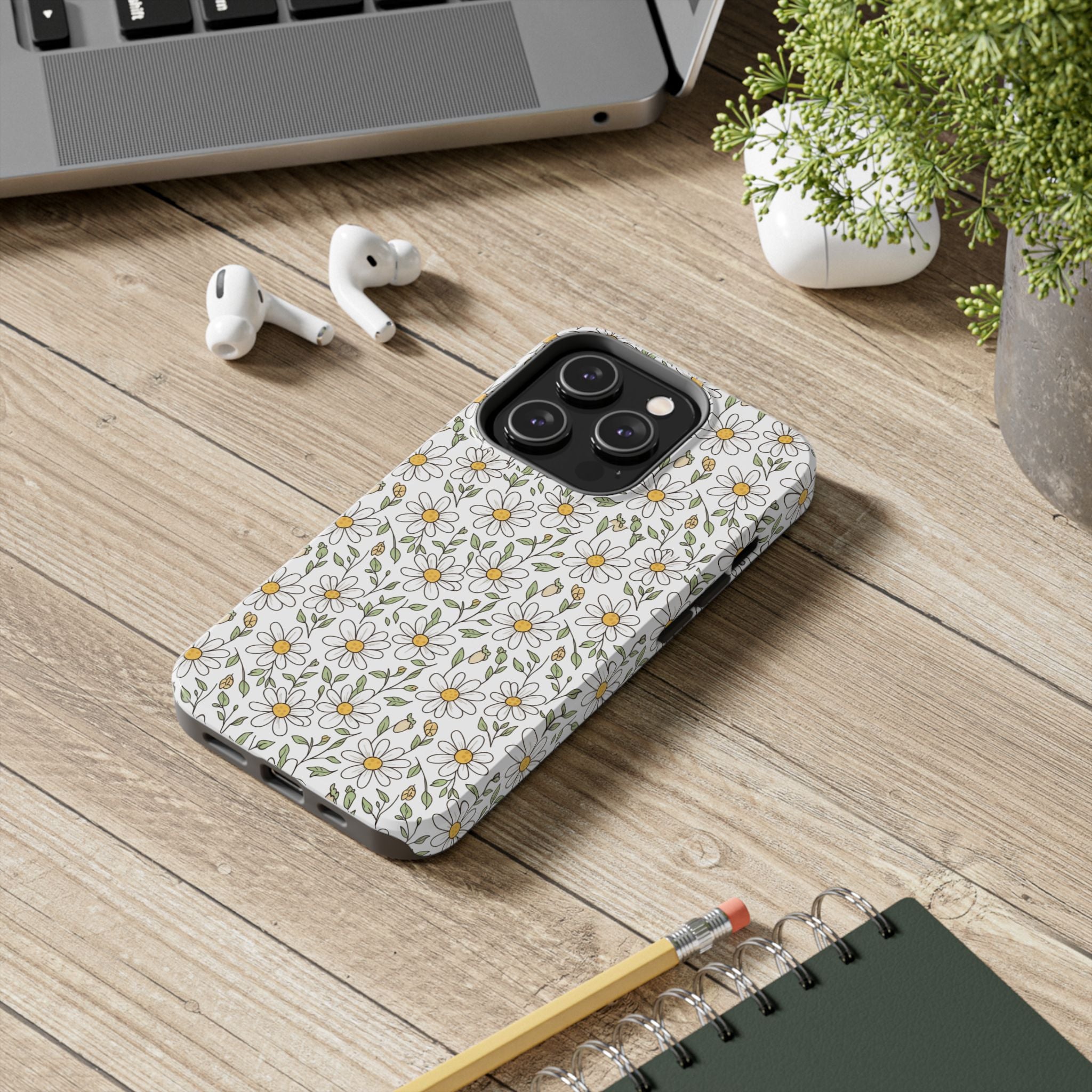 Daisy Floral Tough Phone Case — Protective White Spring Pattern