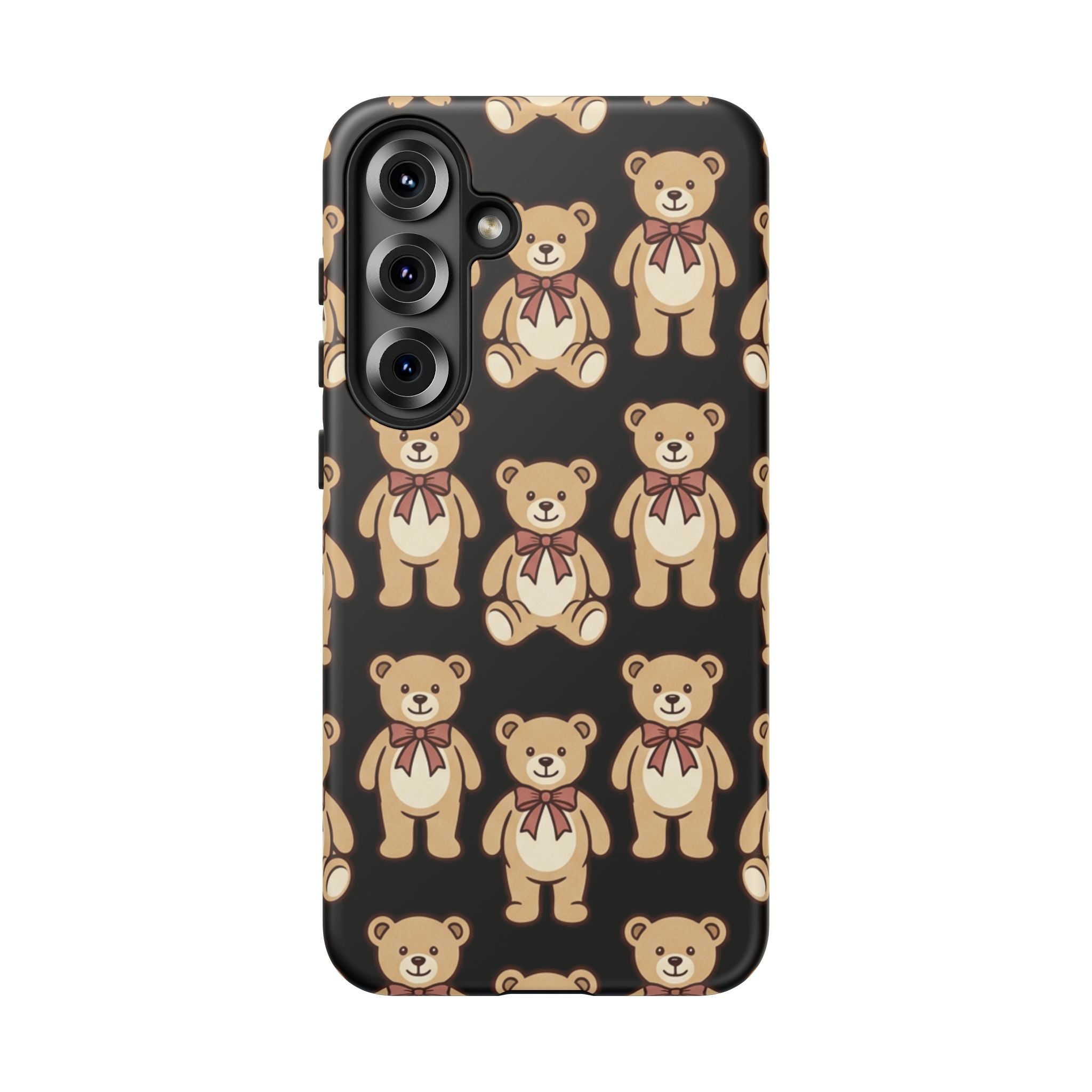 Teddy Bear Pattern Phone Case — Cute Vintage Ribbon Bears on Black