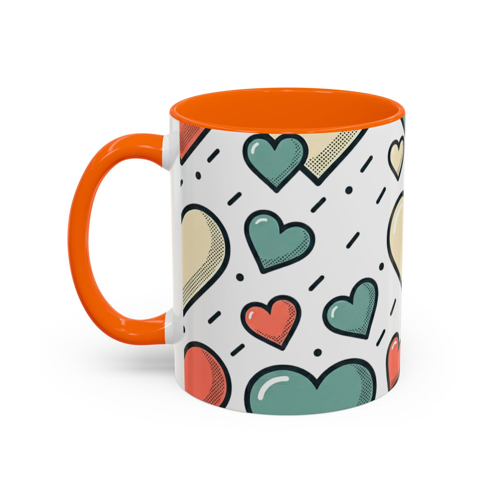 Heart Pattern Accent Coffee Mug — Cute Colorful Hearts Design (11/15 oz)
