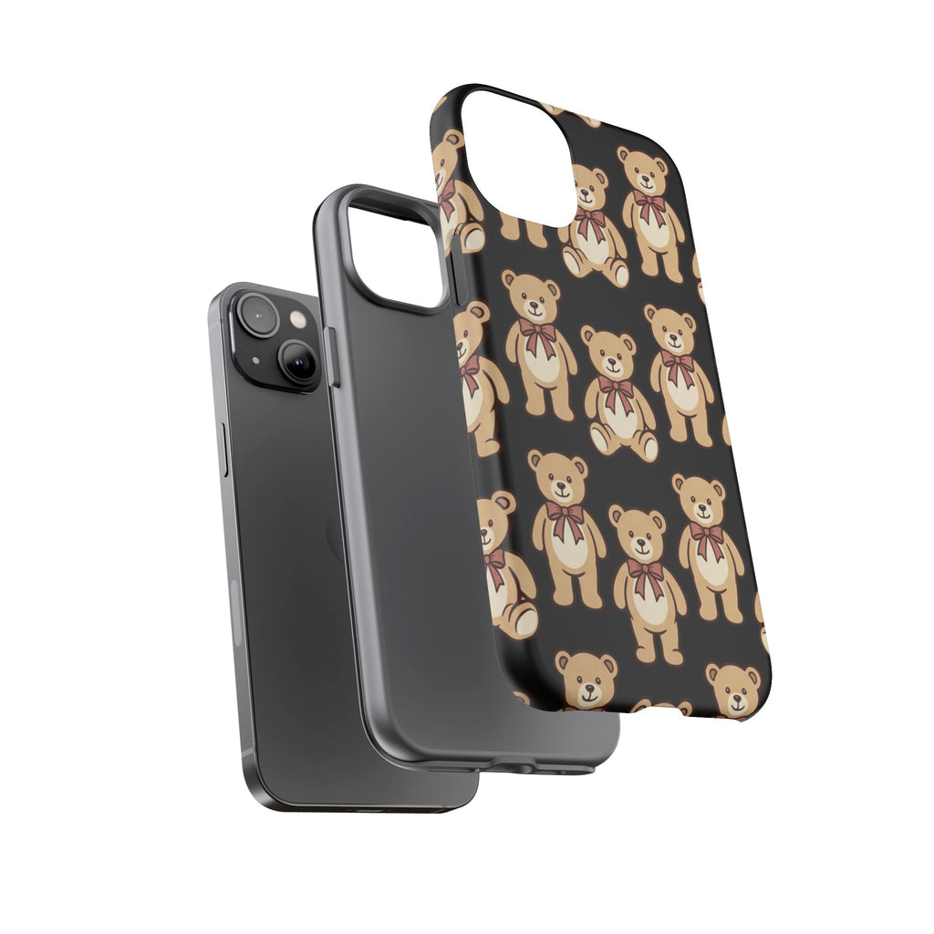 Teddy Bear Pattern Phone Case — Cute Vintage Ribbon Bears on Black