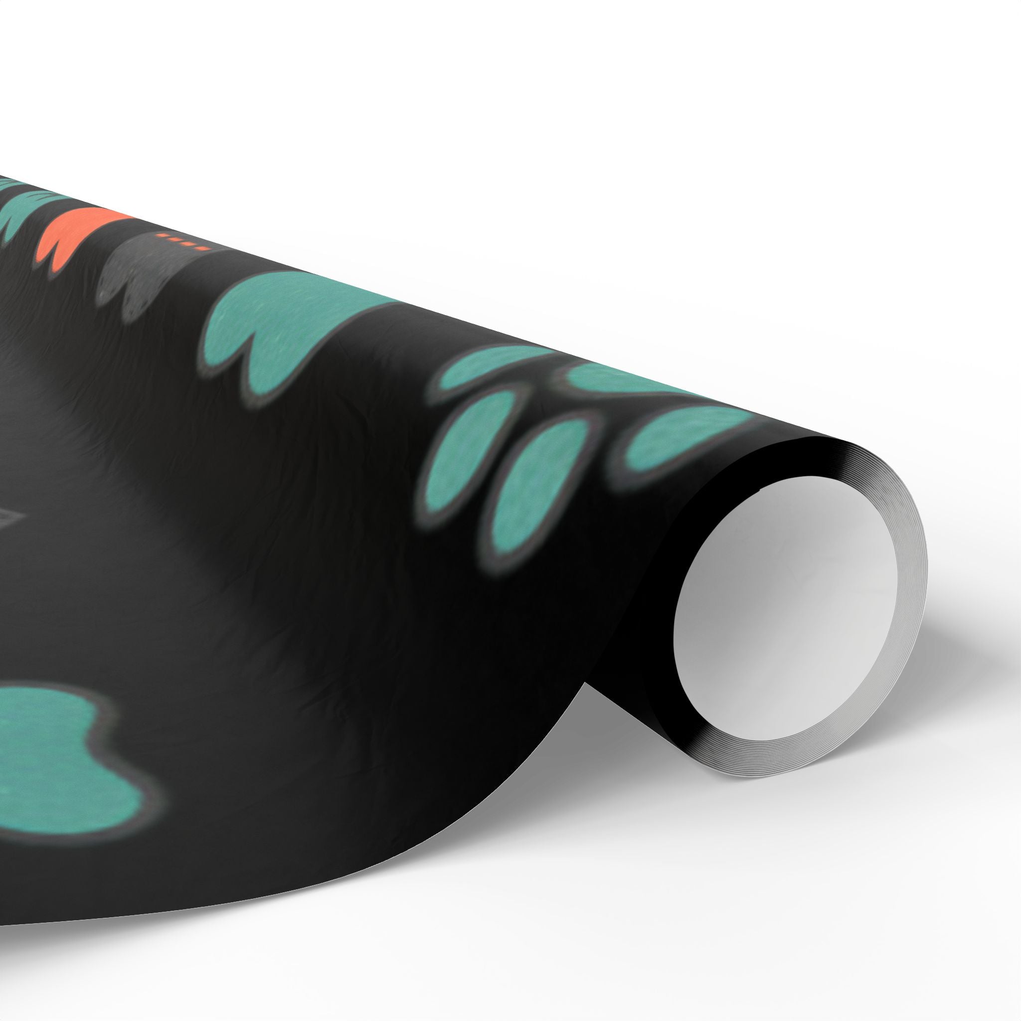Heart Pattern Wrapping Paper Roll — Black Background with Teal & Coral Hearts, Gift Wrap for Valentine’s, Anniversaries, & Birthdays