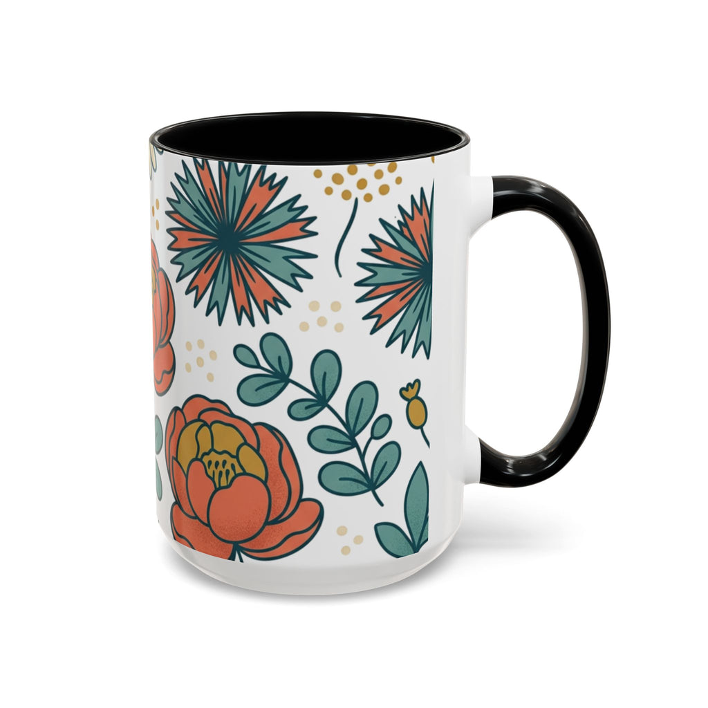 Floral Accent Coffee Mug — Orange Peony Pattern, 11/15oz