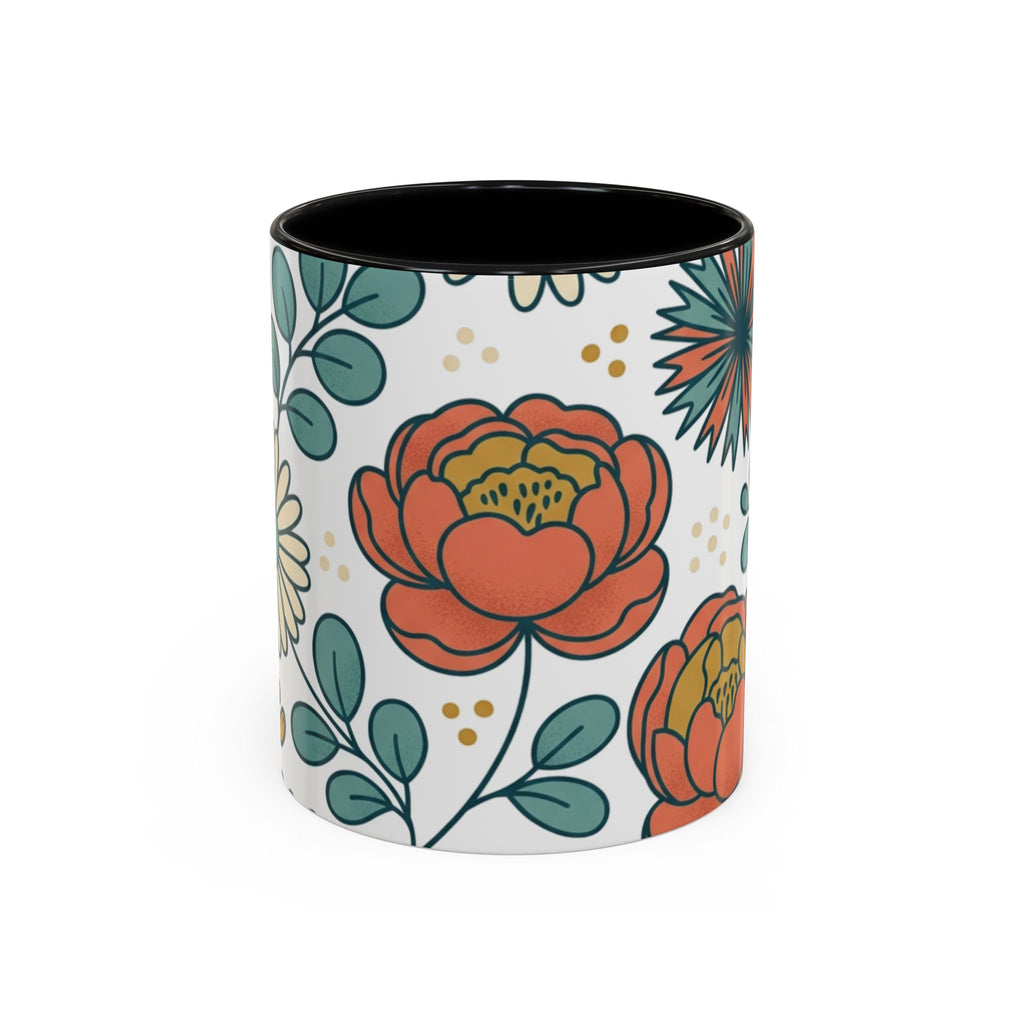 Floral Accent Coffee Mug — Orange Peony Pattern, 11/15oz