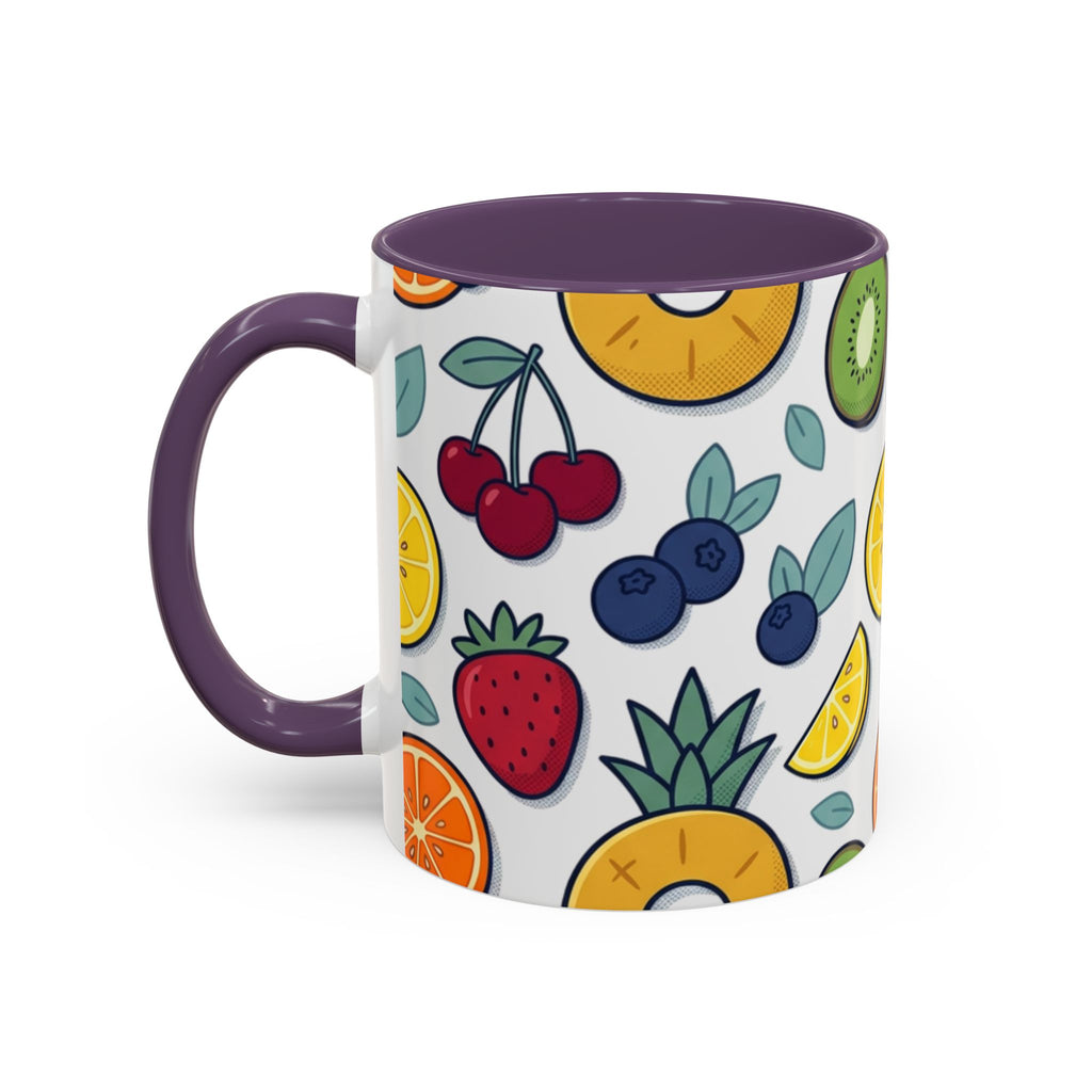Fruit Pattern Accent Coffee Mug — Colorful Tropical Fruit Ceramic Mug (11/15oz)