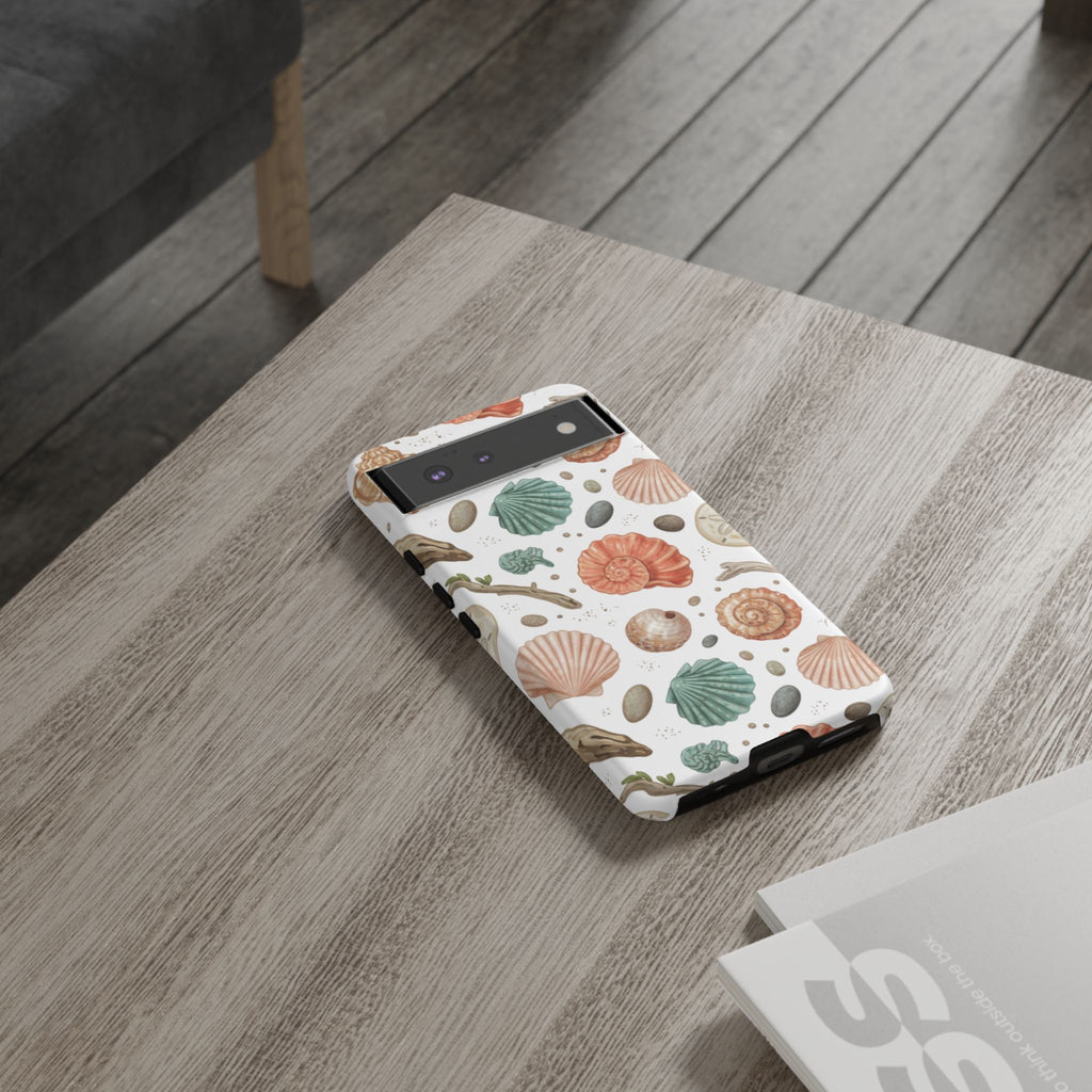 Seashell Pattern Phone Case - Coastal Beach Shells Protective Tough Case