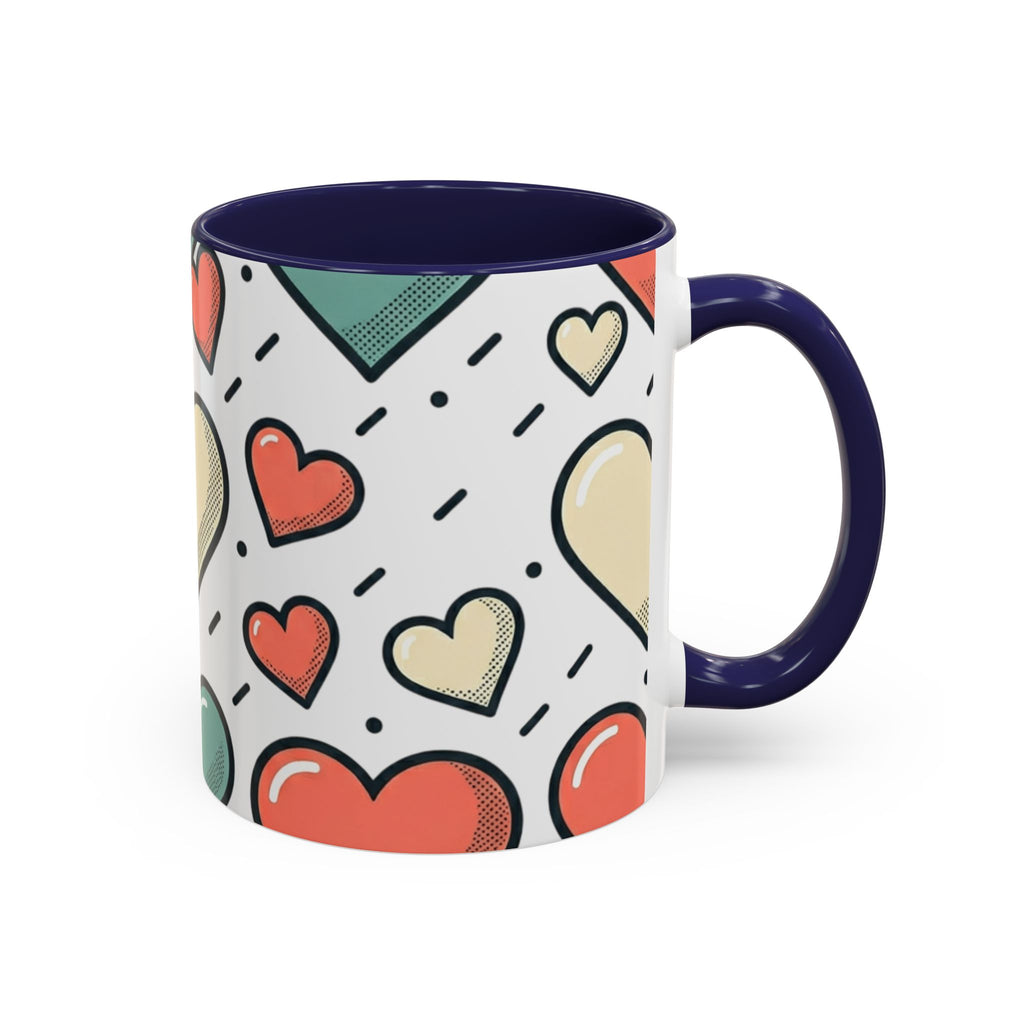 Heart Pattern Accent Coffee Mug — Cute Colorful Hearts Design (11/15 oz)