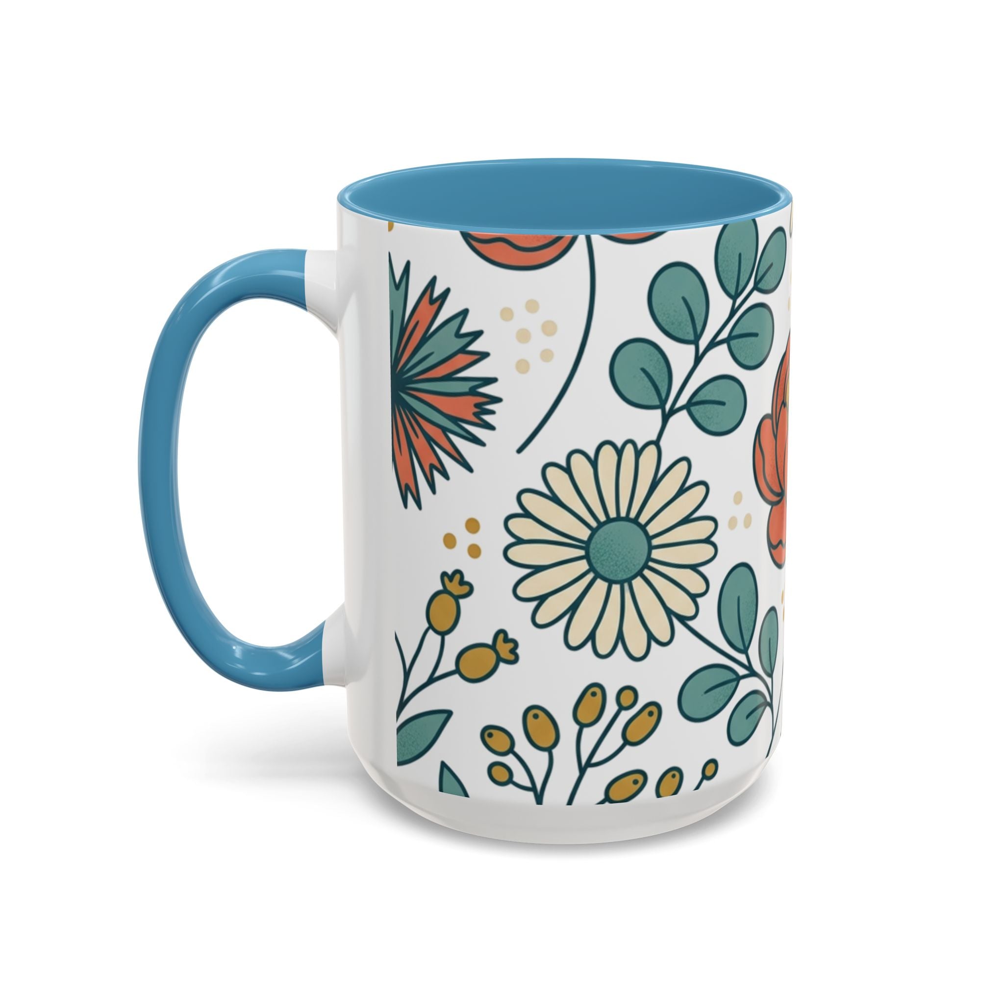 Floral Accent Coffee Mug — Orange Peony Pattern, 11/15oz