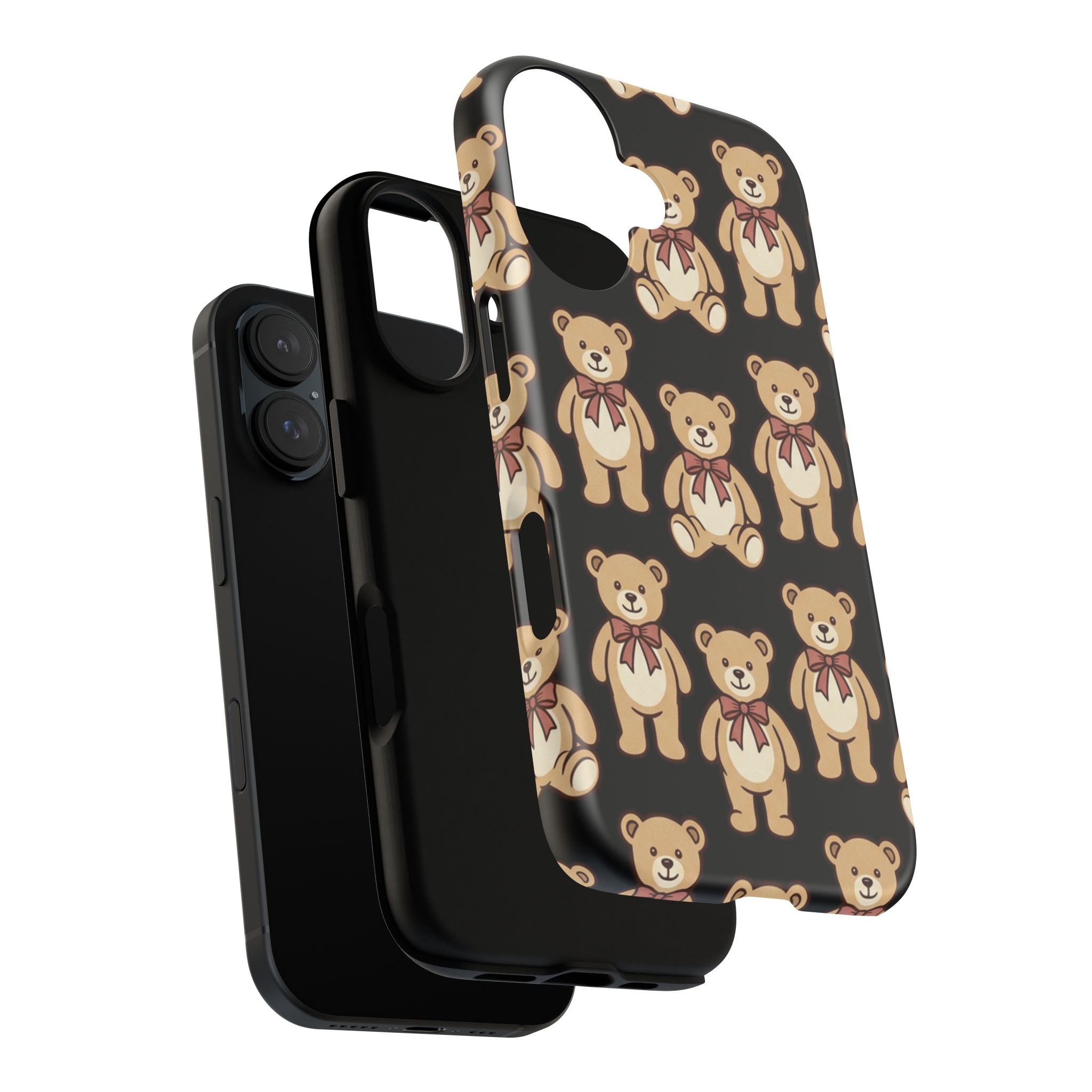 Teddy Bear Pattern Phone Case — Cute Vintage Ribbon Bears on Black