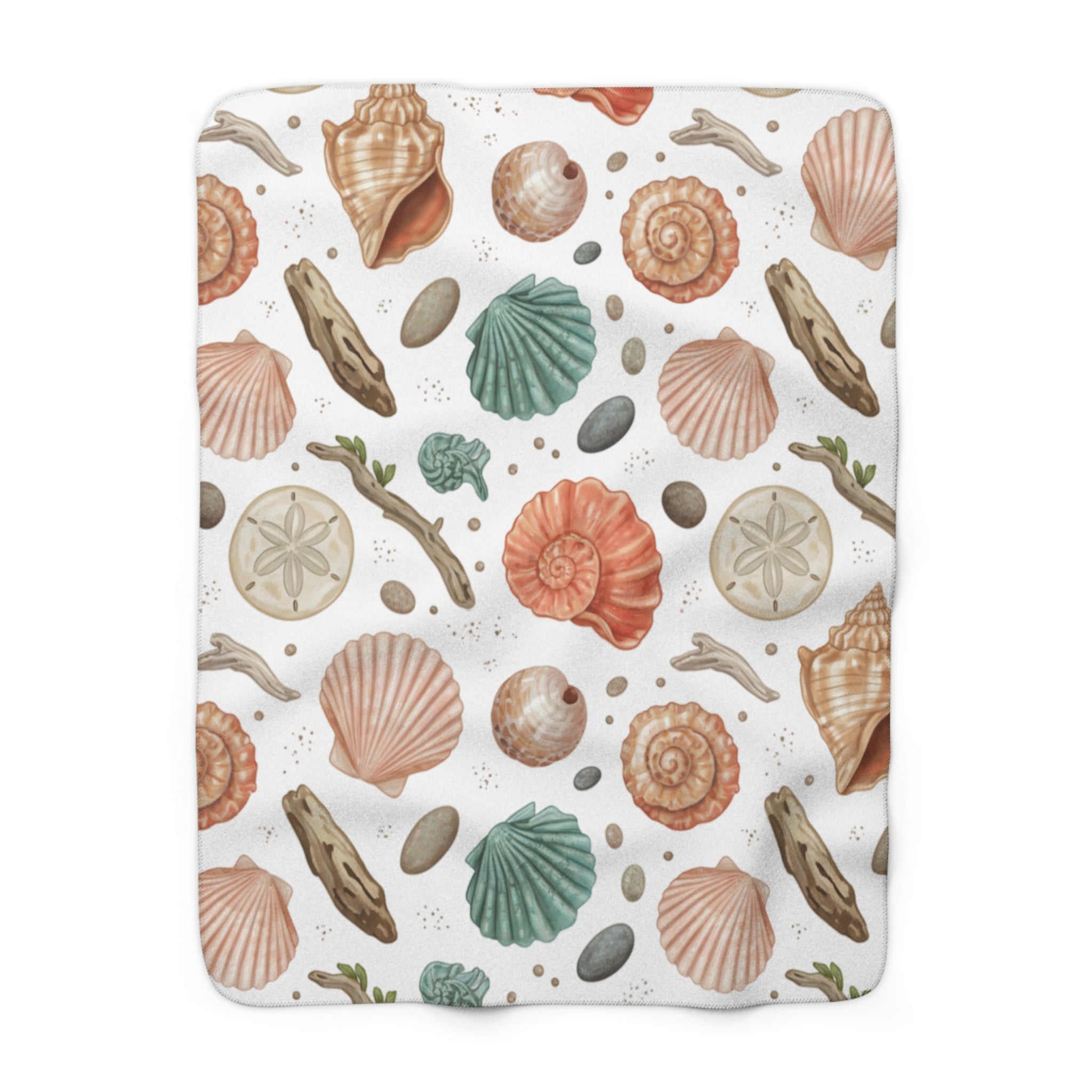 Seashell Sherpa Fleece Blanket – Cozy Nautical Beach Throw