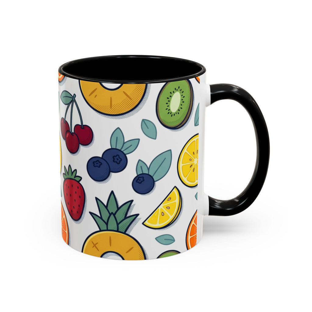 Fruit Pattern Accent Coffee Mug — Colorful Tropical Fruit Ceramic Mug (11/15oz)