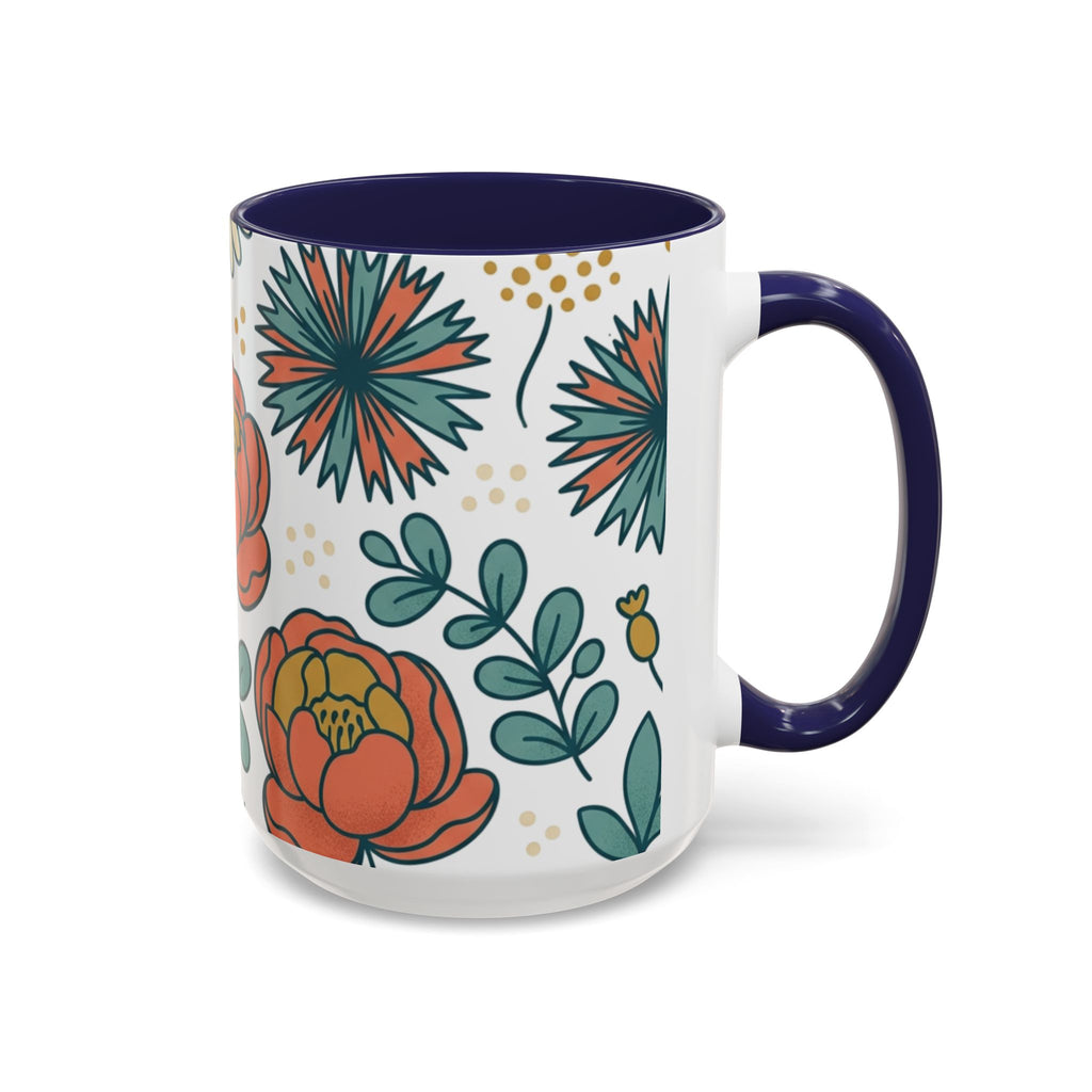 Floral Accent Coffee Mug — Orange Peony Pattern, 11/15oz