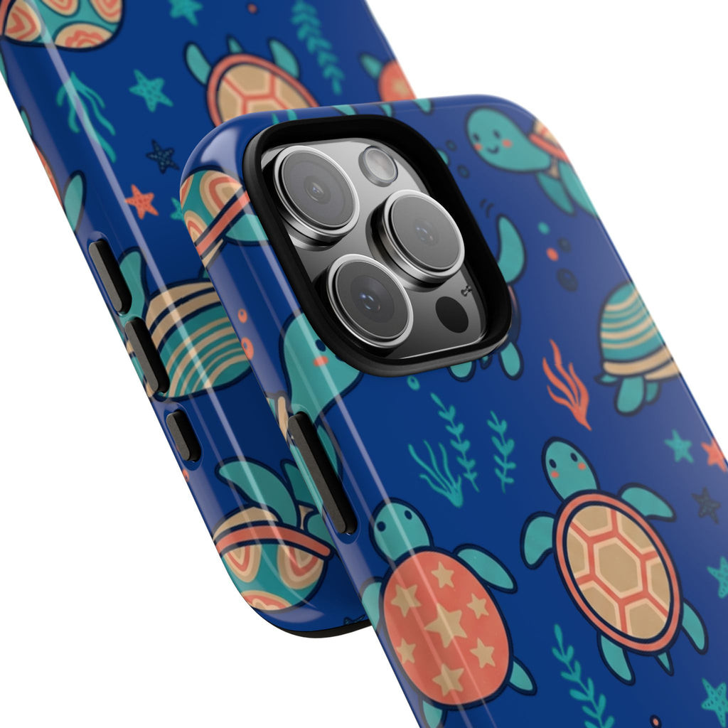 Cute Sea Turtle Phone Case — Protective Tough Case with Blue Ocean Pattern