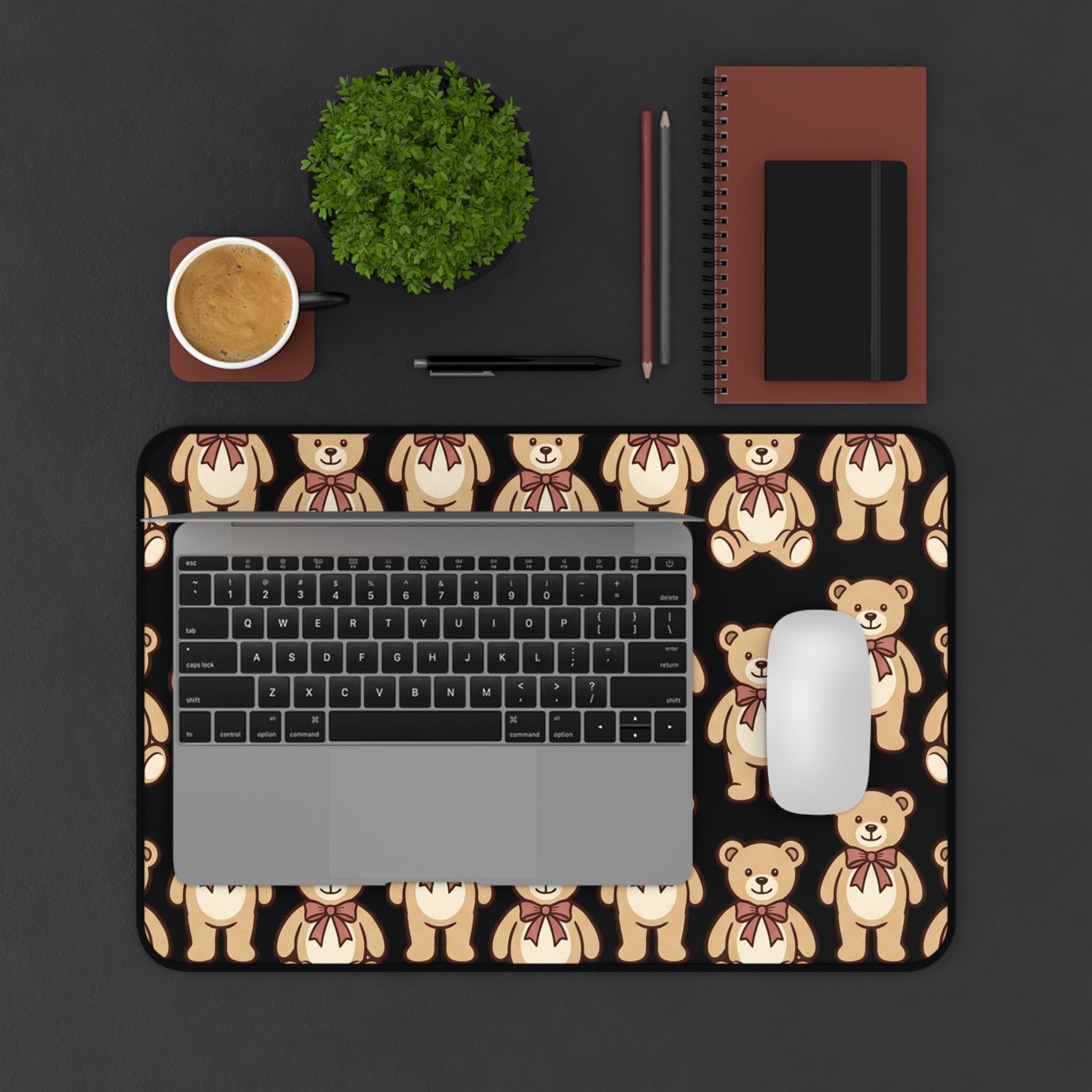 Teddy Bear Pattern Desk Mat – Cute Plush Toy Mousepad for Kids & Home Office