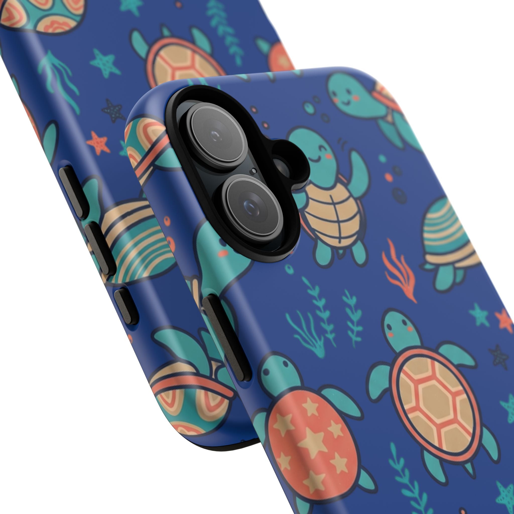 Cute Sea Turtle Phone Case — Protective Tough Case with Blue Ocean Pattern