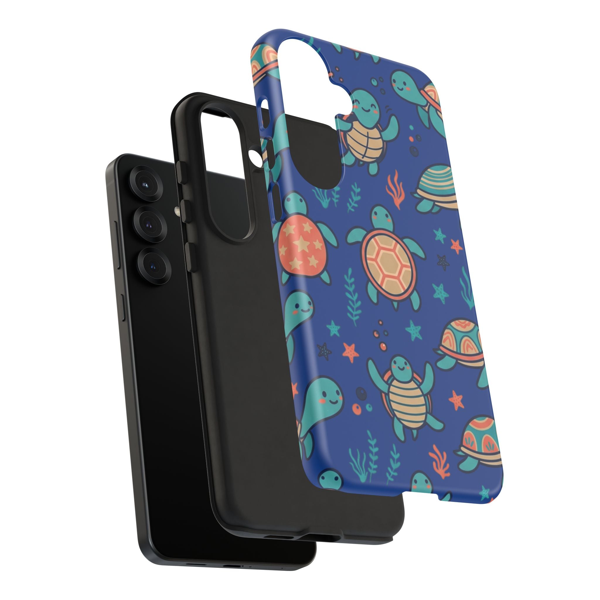 Cute Sea Turtle Phone Case — Protective Tough Case with Blue Ocean Pattern