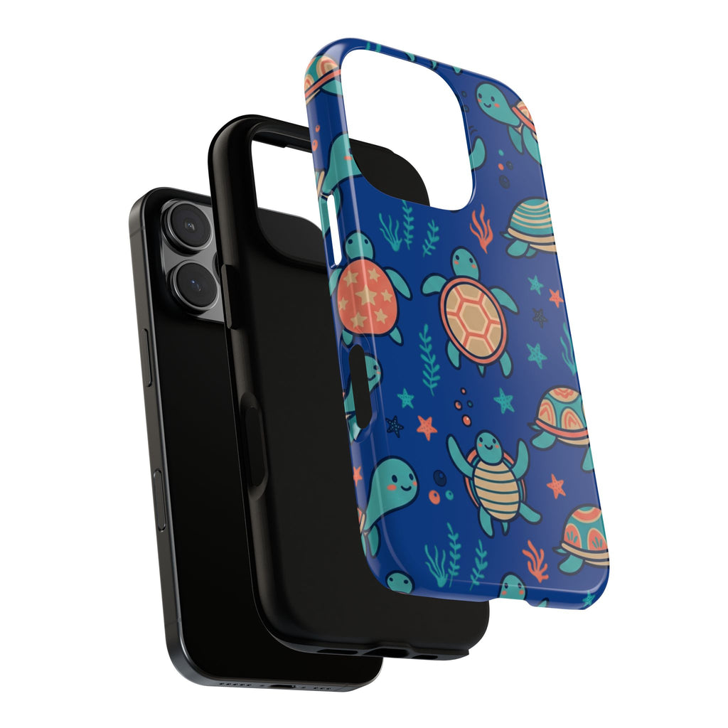 Cute Sea Turtle Phone Case — Protective Tough Case with Blue Ocean Pattern