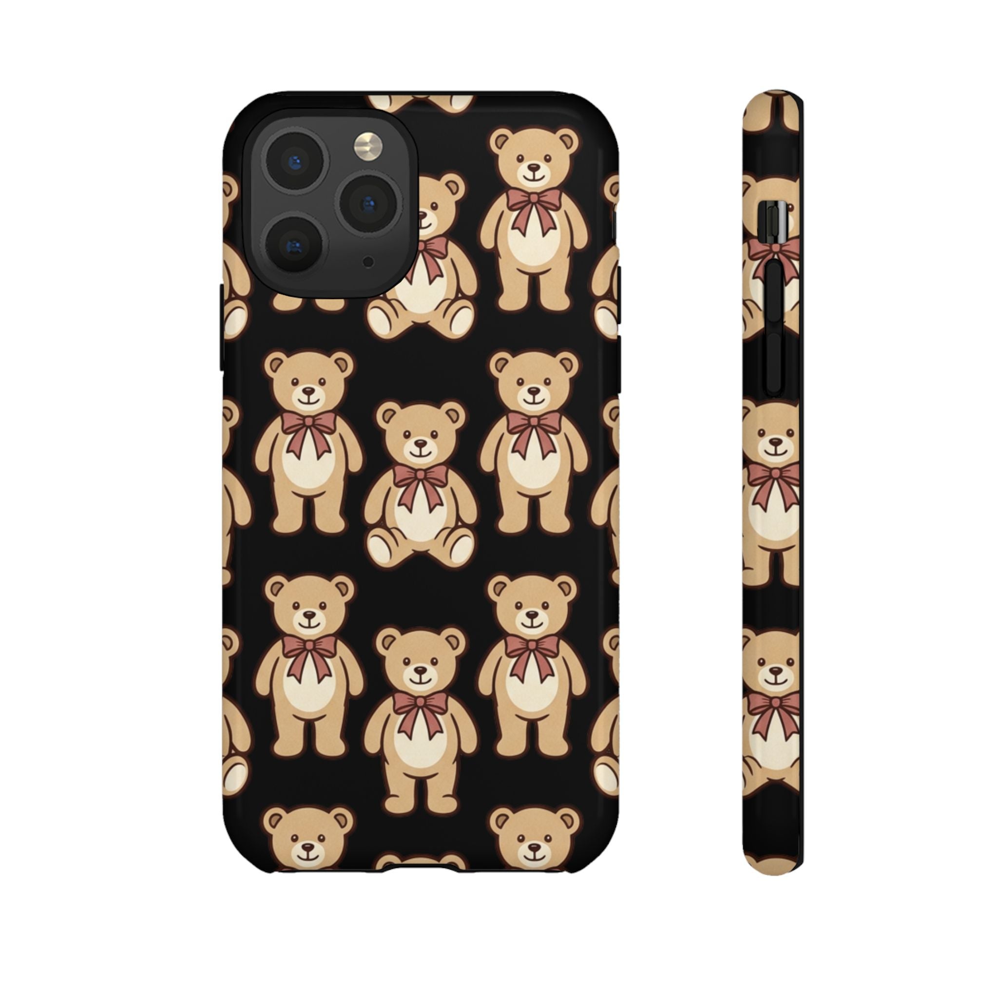 Teddy Bear Pattern Phone Case — Cute Vintage Ribbon Bears on Black