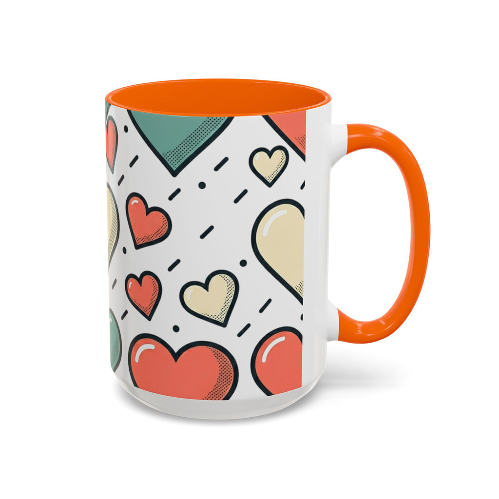 Heart Pattern Accent Coffee Mug — Cute Colorful Hearts Design (11/15 oz)