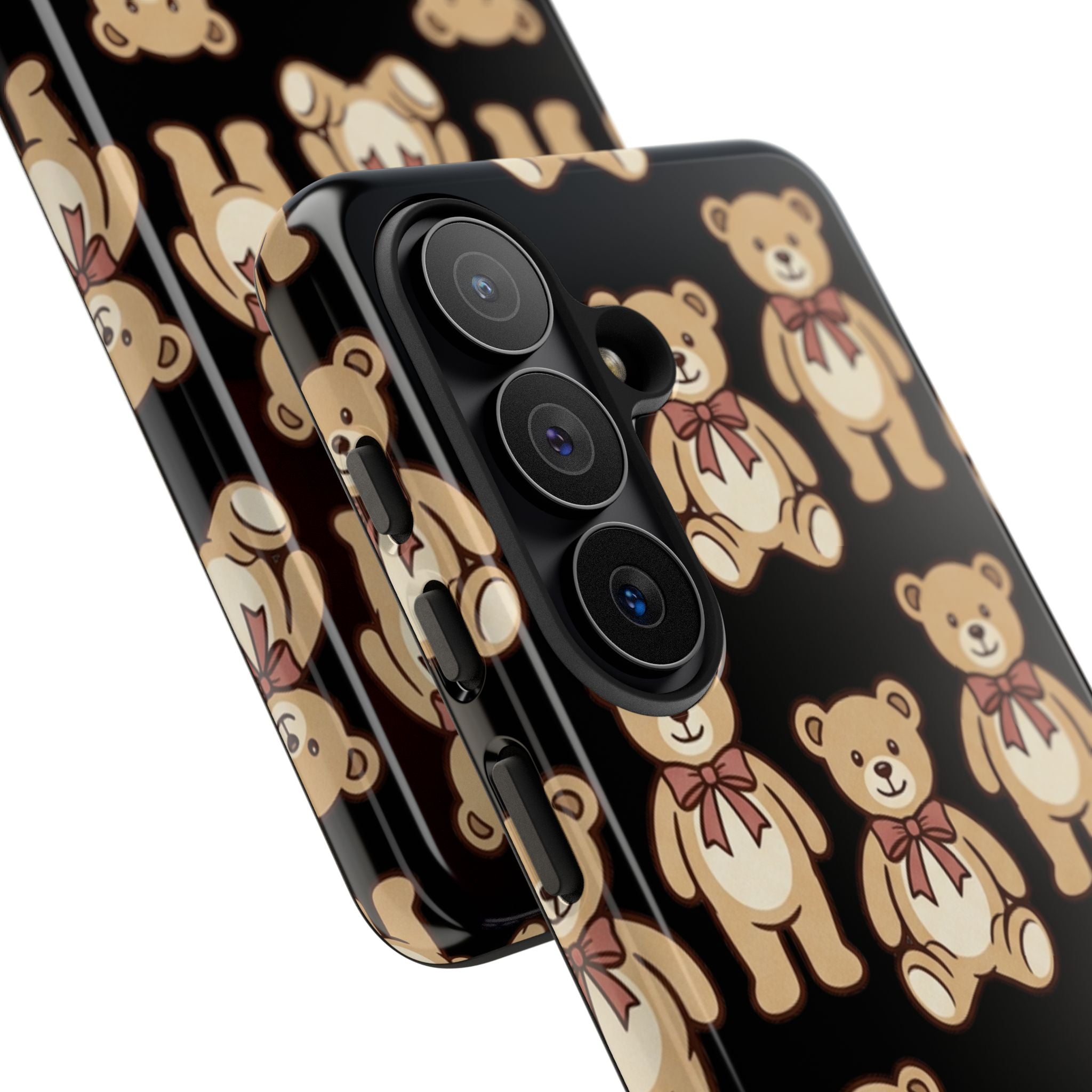 Teddy Bear Pattern Phone Case — Cute Vintage Ribbon Bears on Black