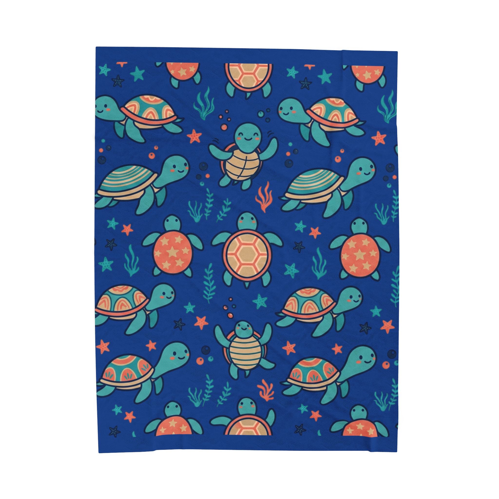Sea Turtle Velveteen Plush Blanket — Cute Nautical Kids Throw