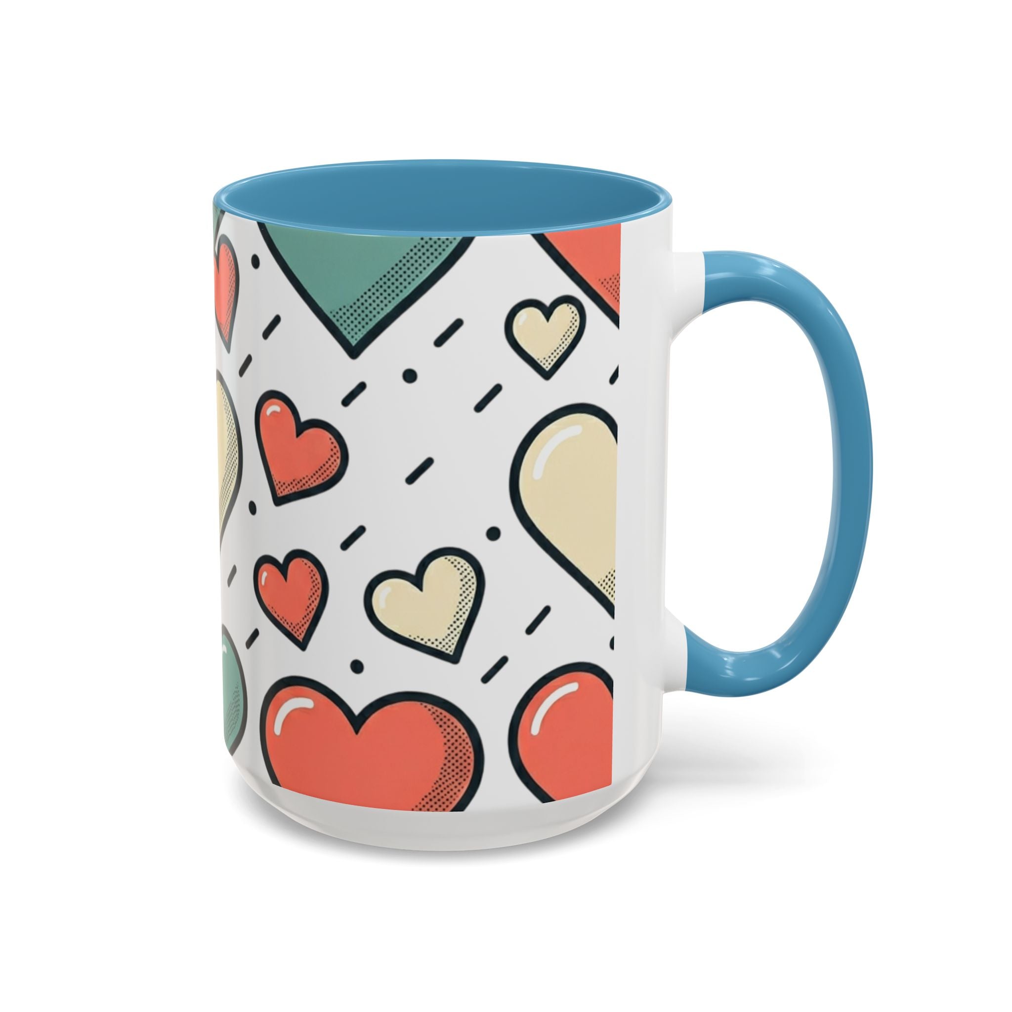 Heart Pattern Accent Coffee Mug — Cute Colorful Hearts Design (11/15 oz)
