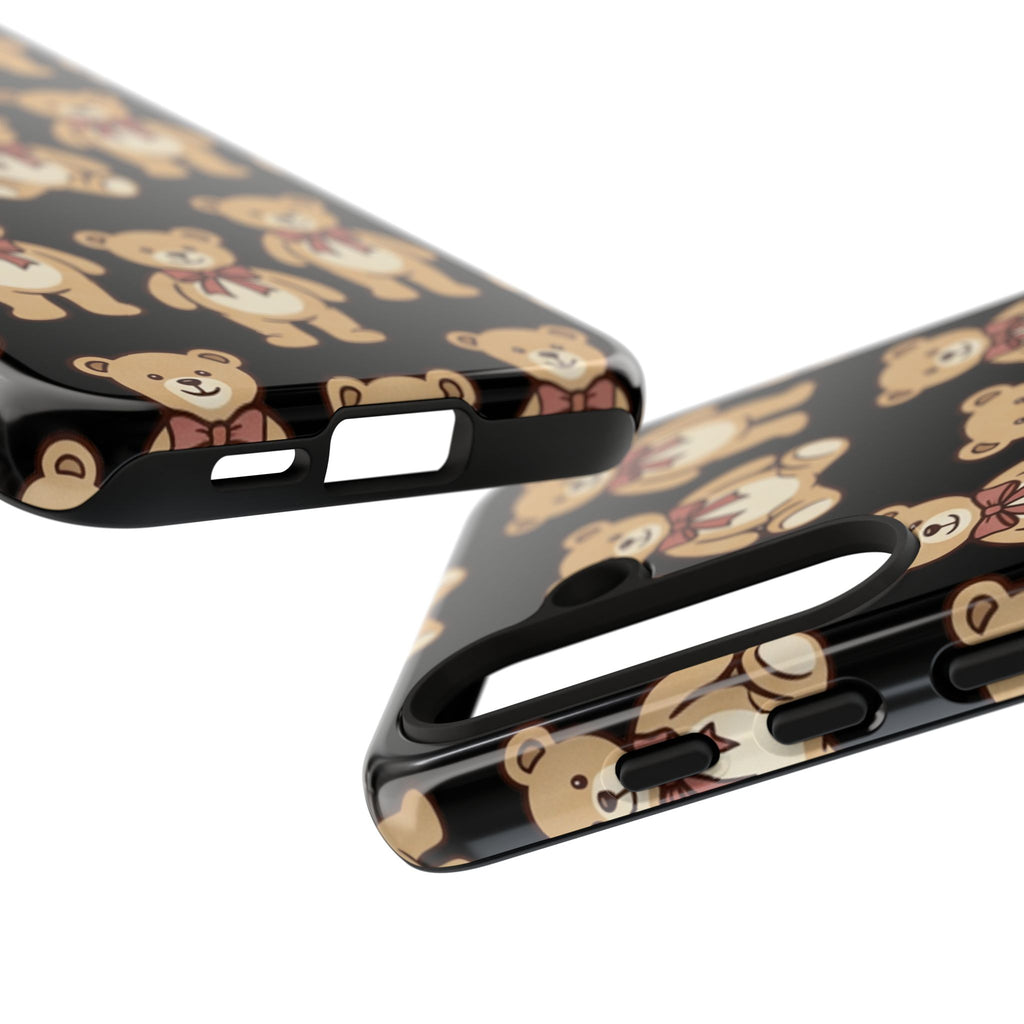 Teddy Bear Pattern Phone Case — Cute Vintage Ribbon Bears on Black