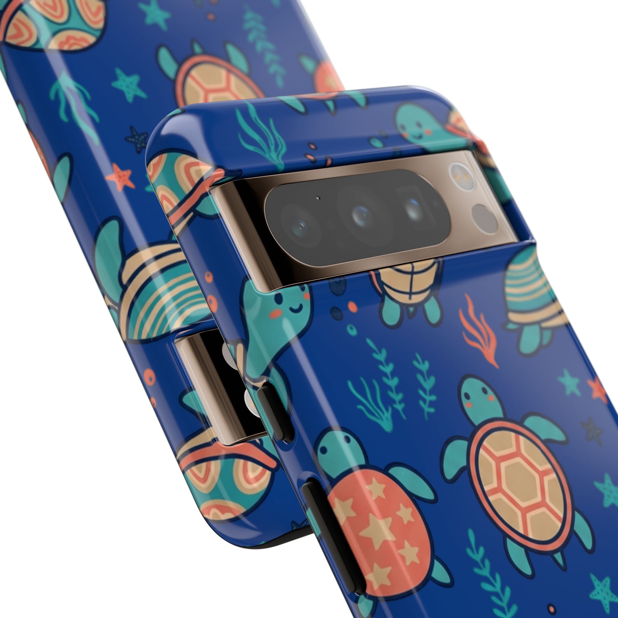 Cute Sea Turtle Phone Case — Protective Tough Case with Blue Ocean Pattern