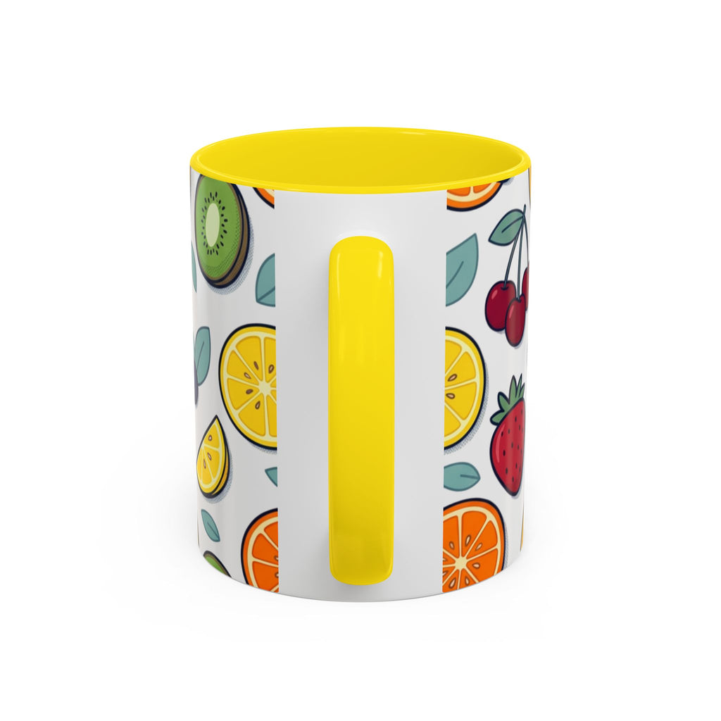 Fruit Pattern Accent Coffee Mug — Colorful Tropical Fruit Ceramic Mug (11/15oz)