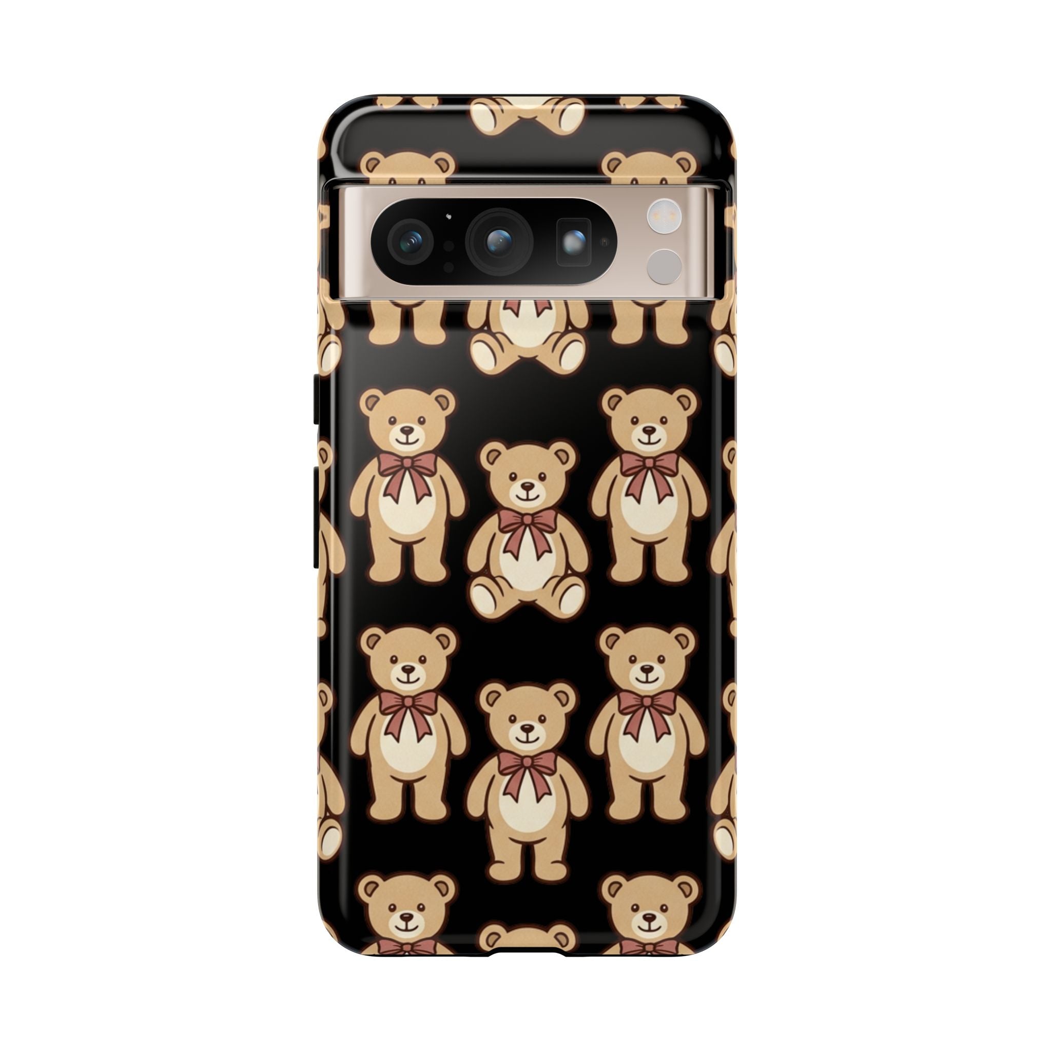 Teddy Bear Pattern Phone Case — Cute Vintage Ribbon Bears on Black