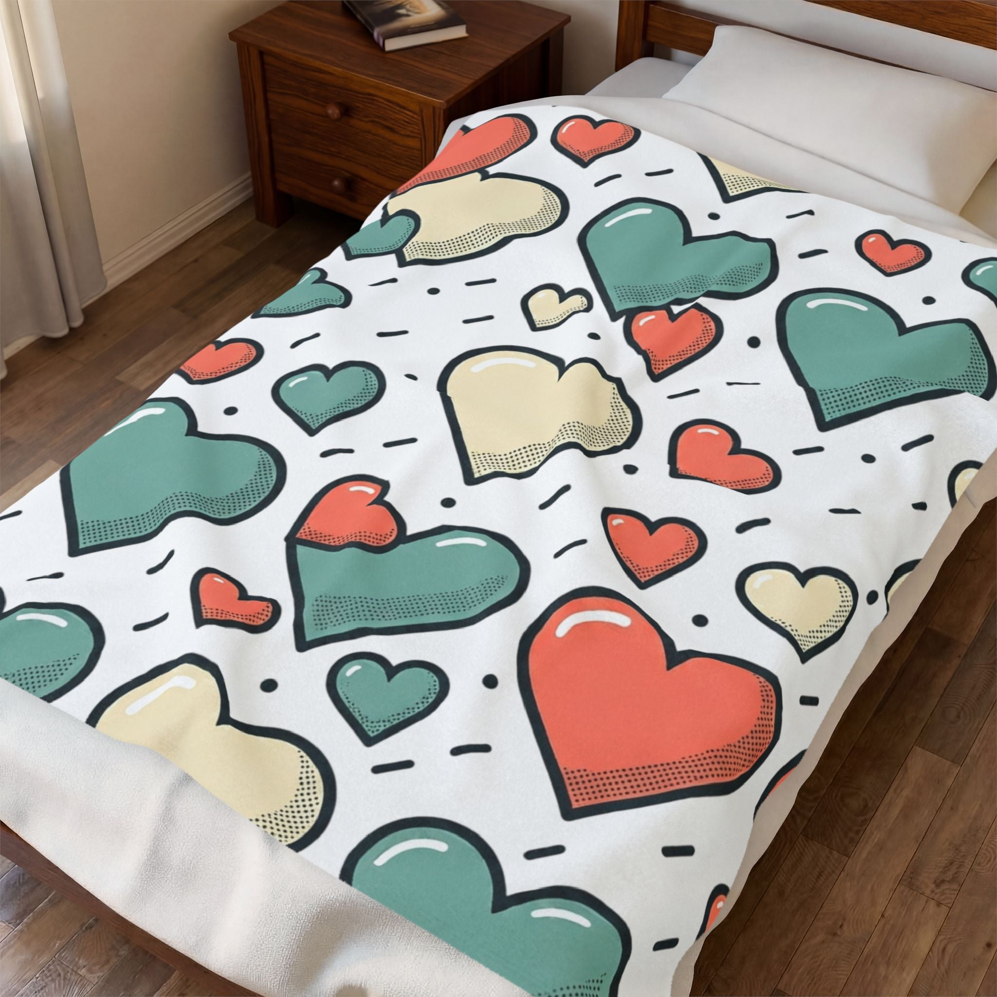 Plush Heart Pattern Velveteen Blanket – Cozy Valentine Throw